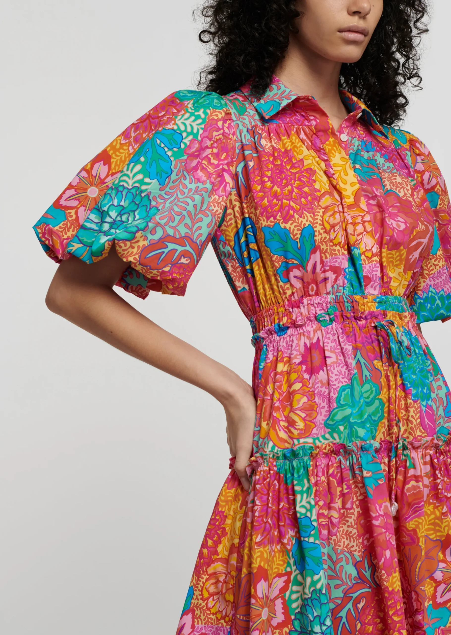 Derek Lam -Doha Balloon Sleeve Shirt Dress Pink Multi