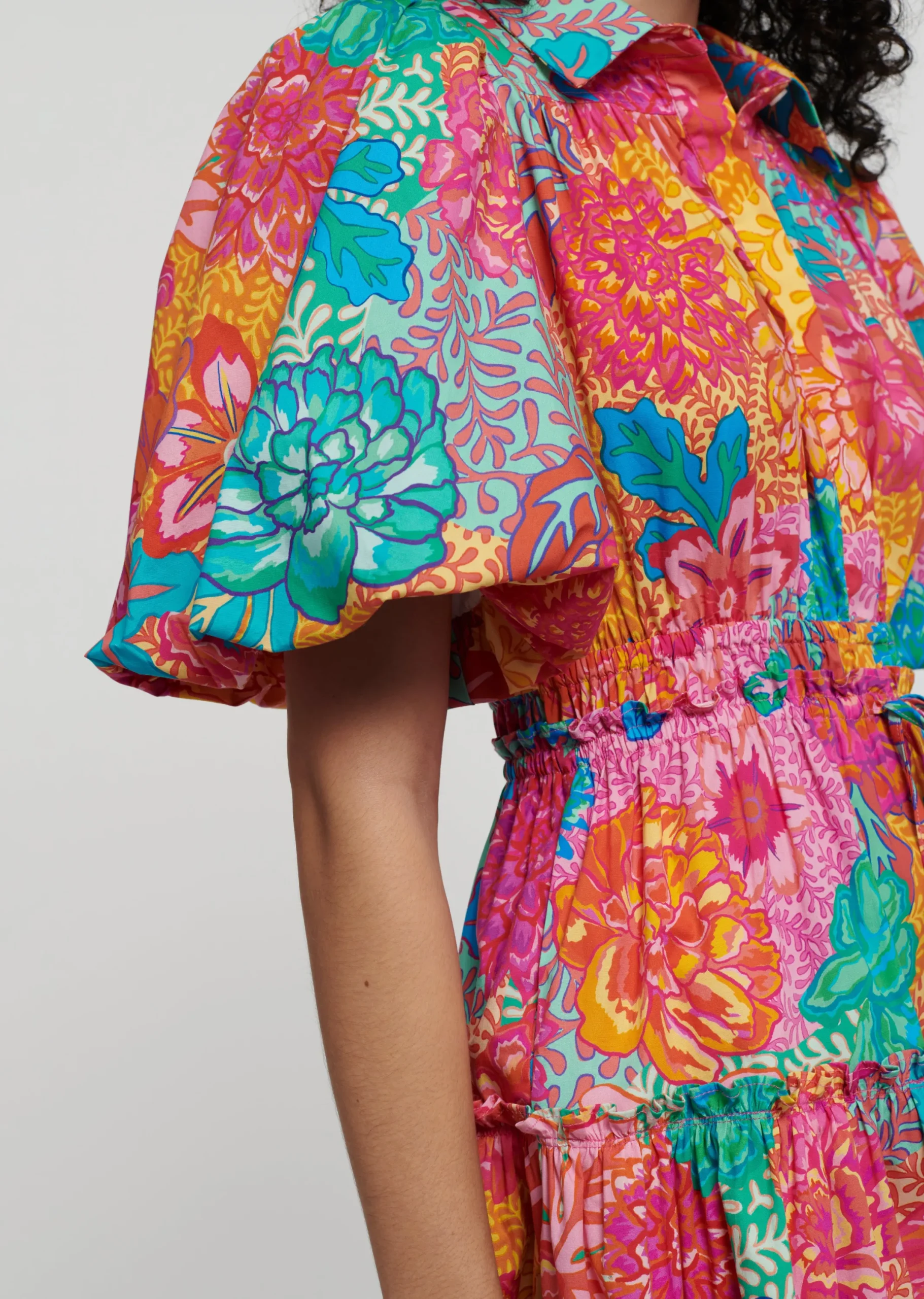 Derek Lam -Doha Balloon Sleeve Shirt Dress Pink Multi
