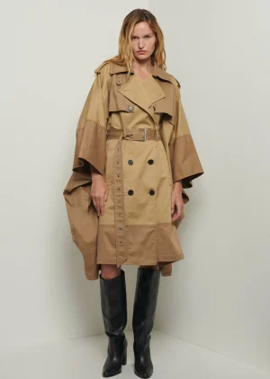 Derek Lam -Douglas Trench Cape Color Blocked Tan