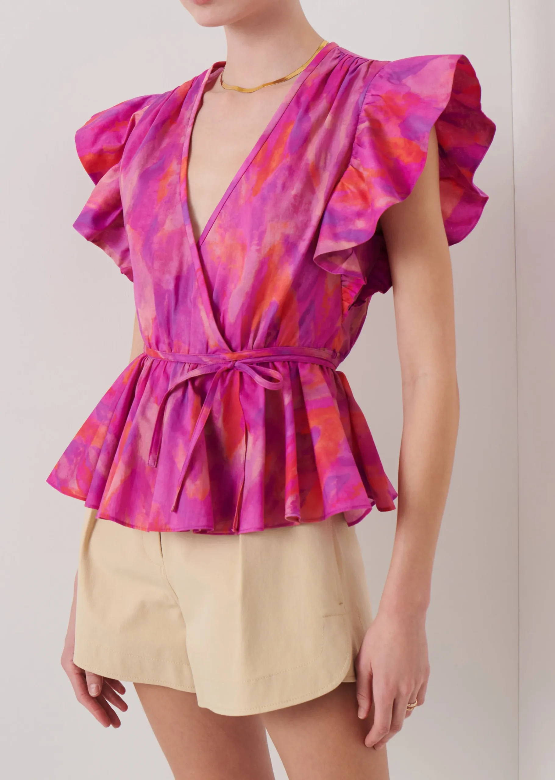 Derek Lam -Ember V-Neck Wrap Top Fuchsia Multi