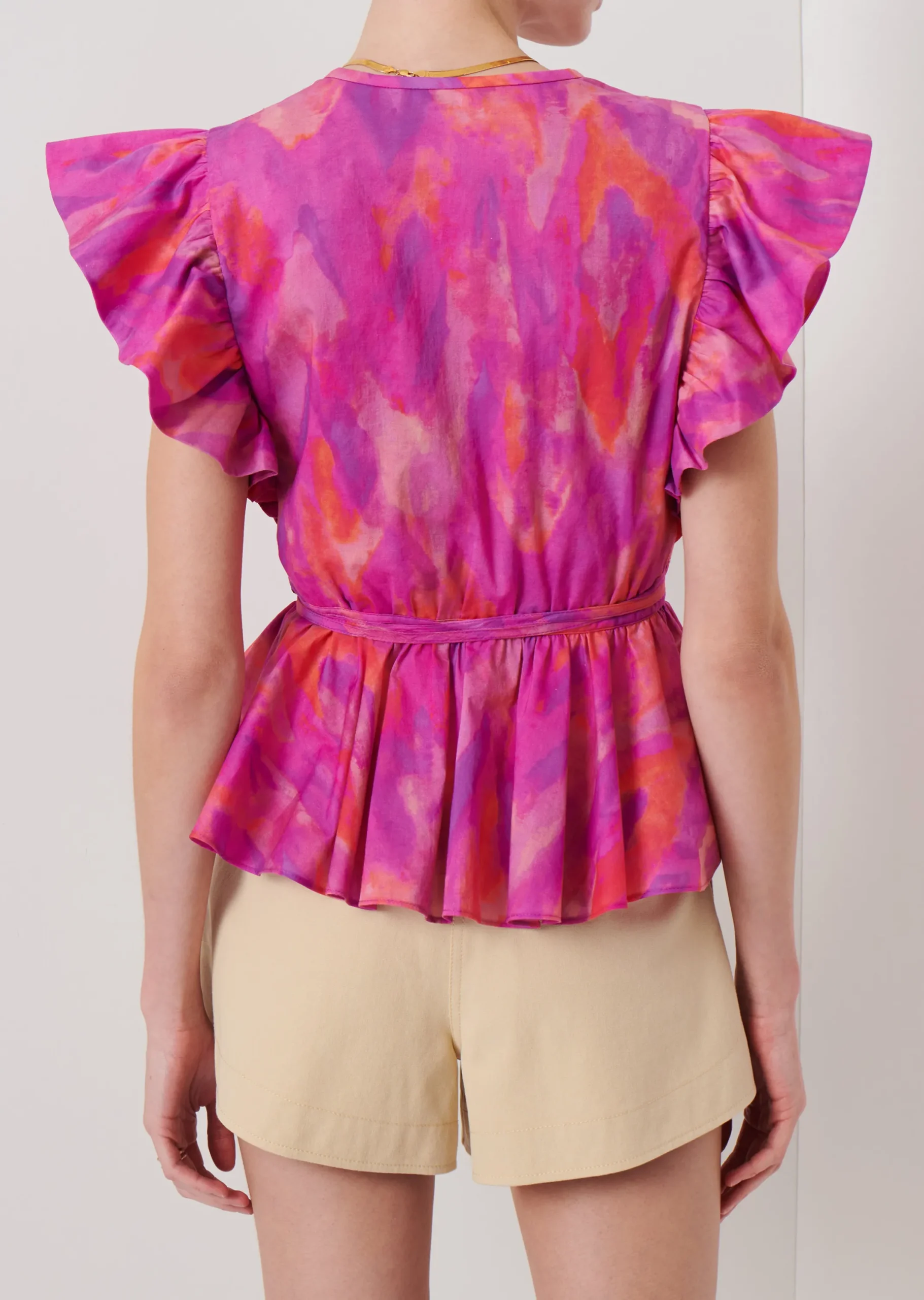Derek Lam -Ember V-Neck Wrap Top Fuchsia Multi