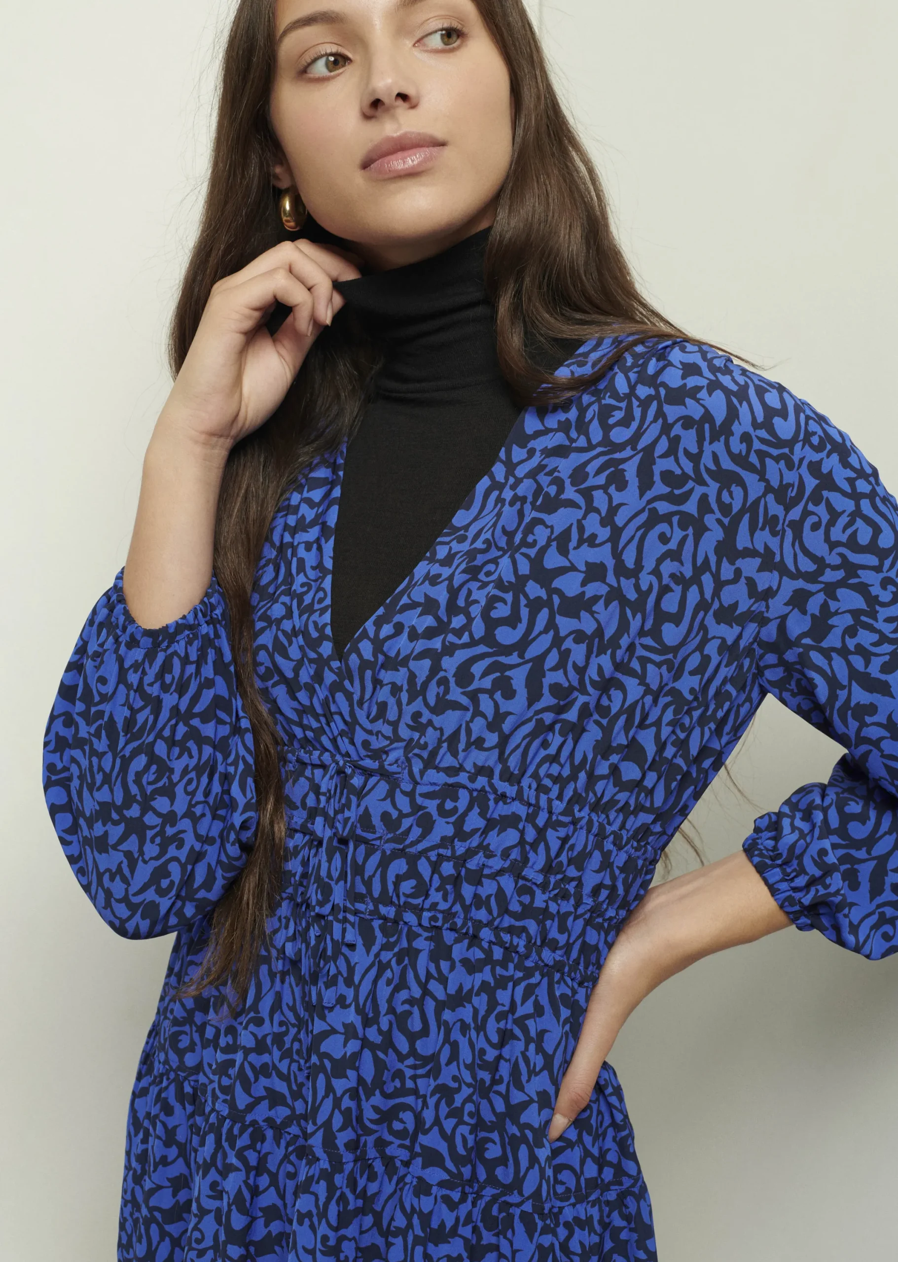 Derek Lam -Emma V-Neck Dress Cobalt Multi