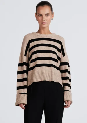 Derek Lam -Farah Stripe Crewneck Sweater Camel-Black