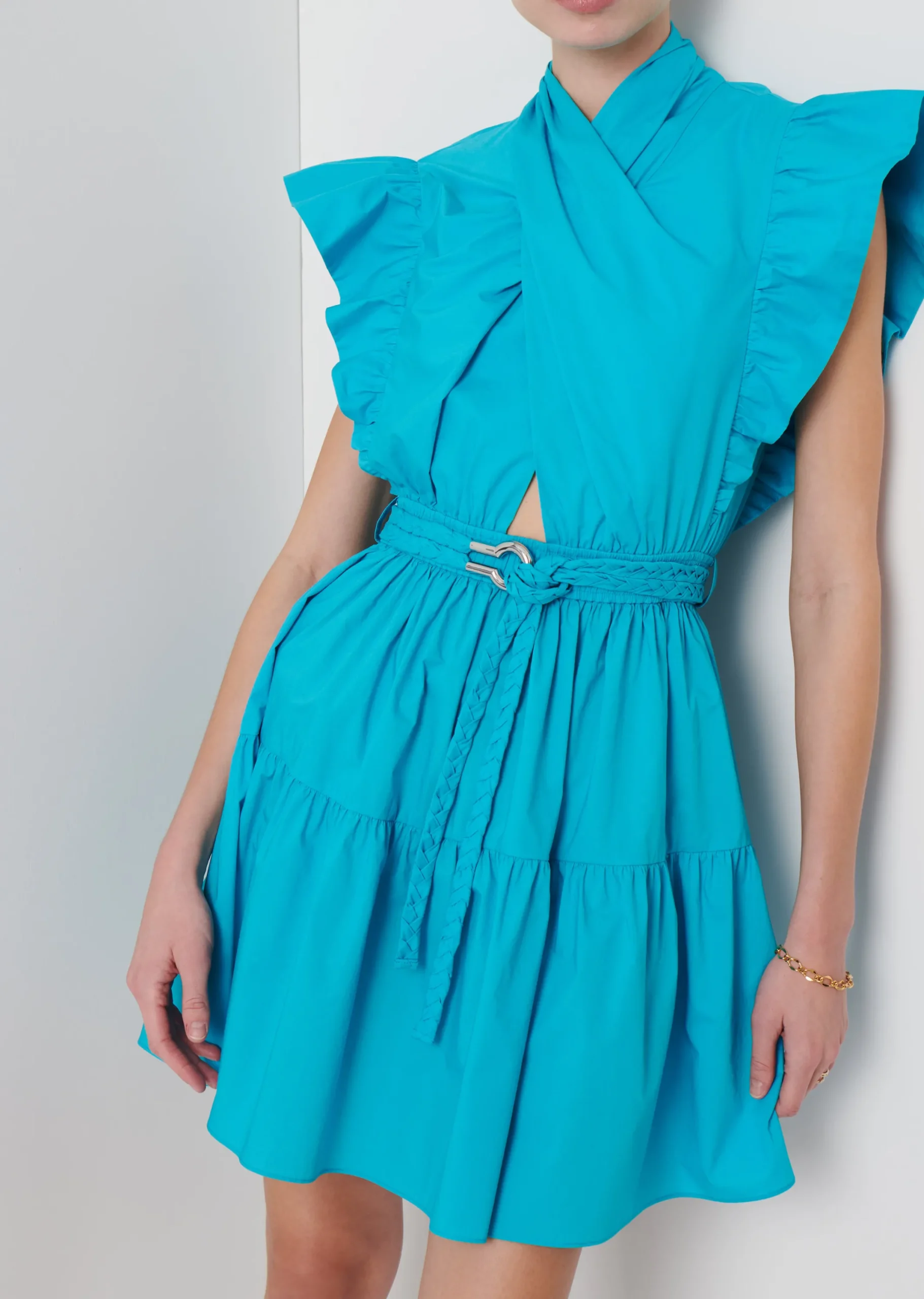 Derek Lam -Finn Ruffle Wrap Dress Peacock Blue