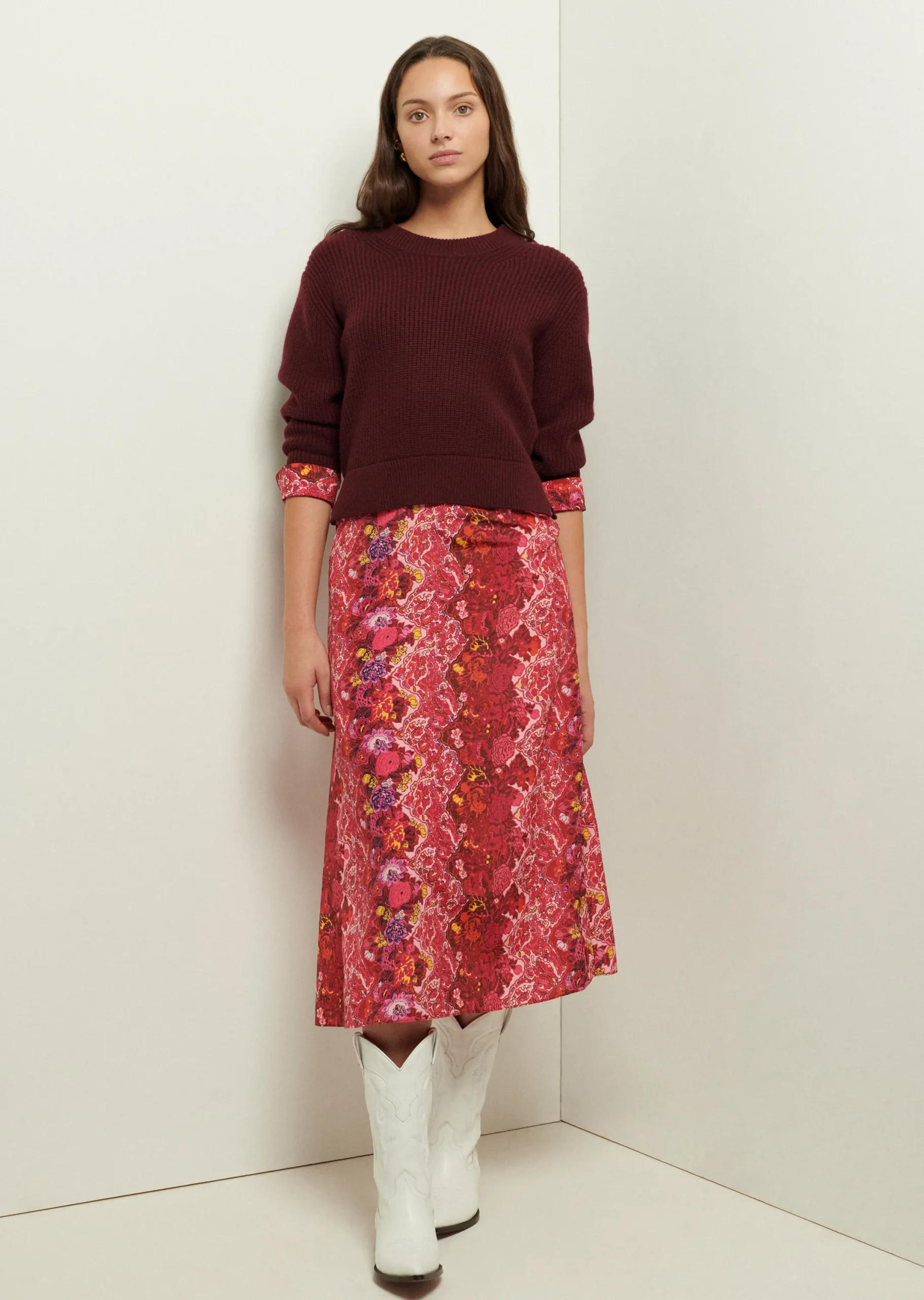 Derek Lam -Gabriella Sweater Combo Dress Burgundy-Pink Multi