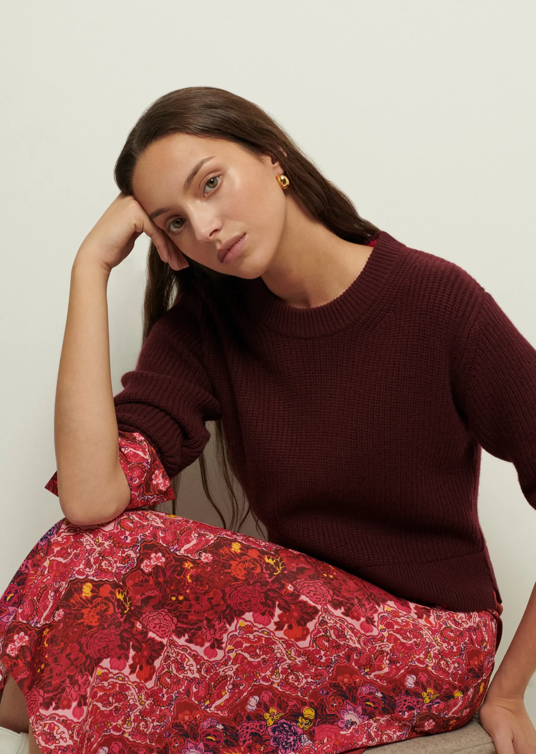Derek Lam -Gabriella Sweater Combo Dress Burgundy-Pink Multi