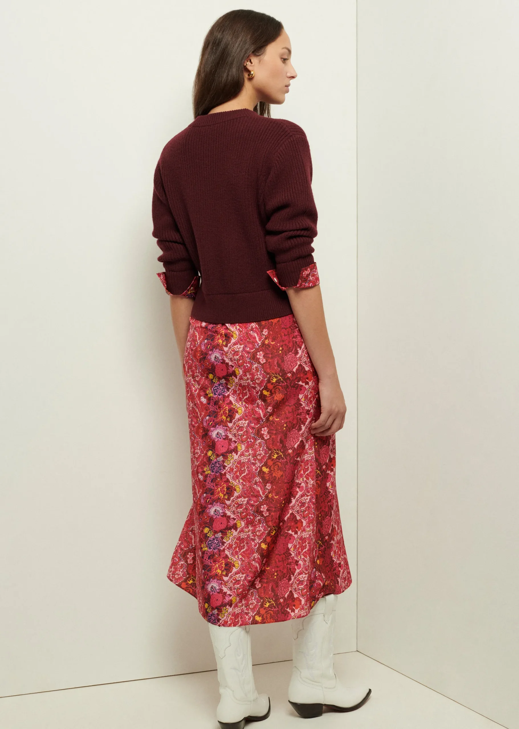 Derek Lam -Gabriella Sweater Combo Dress Burgundy-Pink Multi