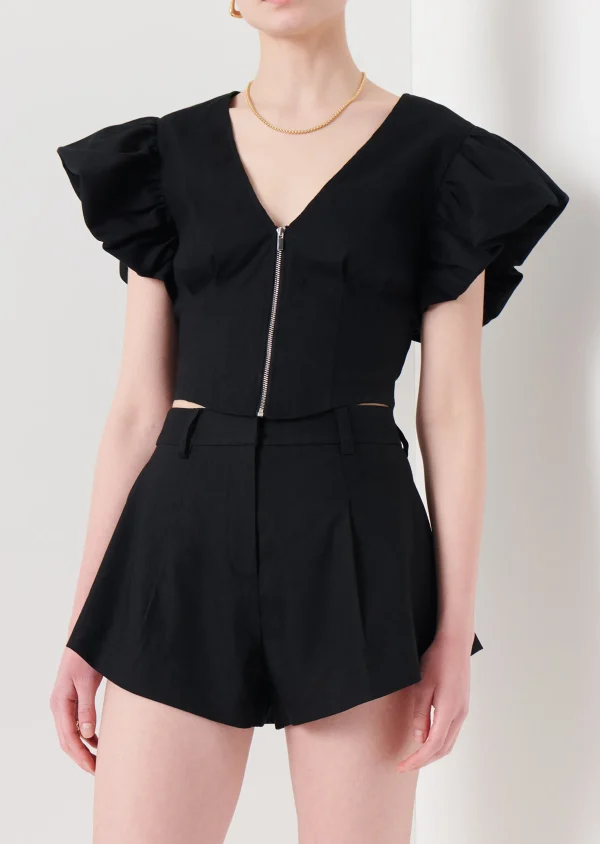 Derek Lam -Genna Balloon Sleeve Bustier Top Black