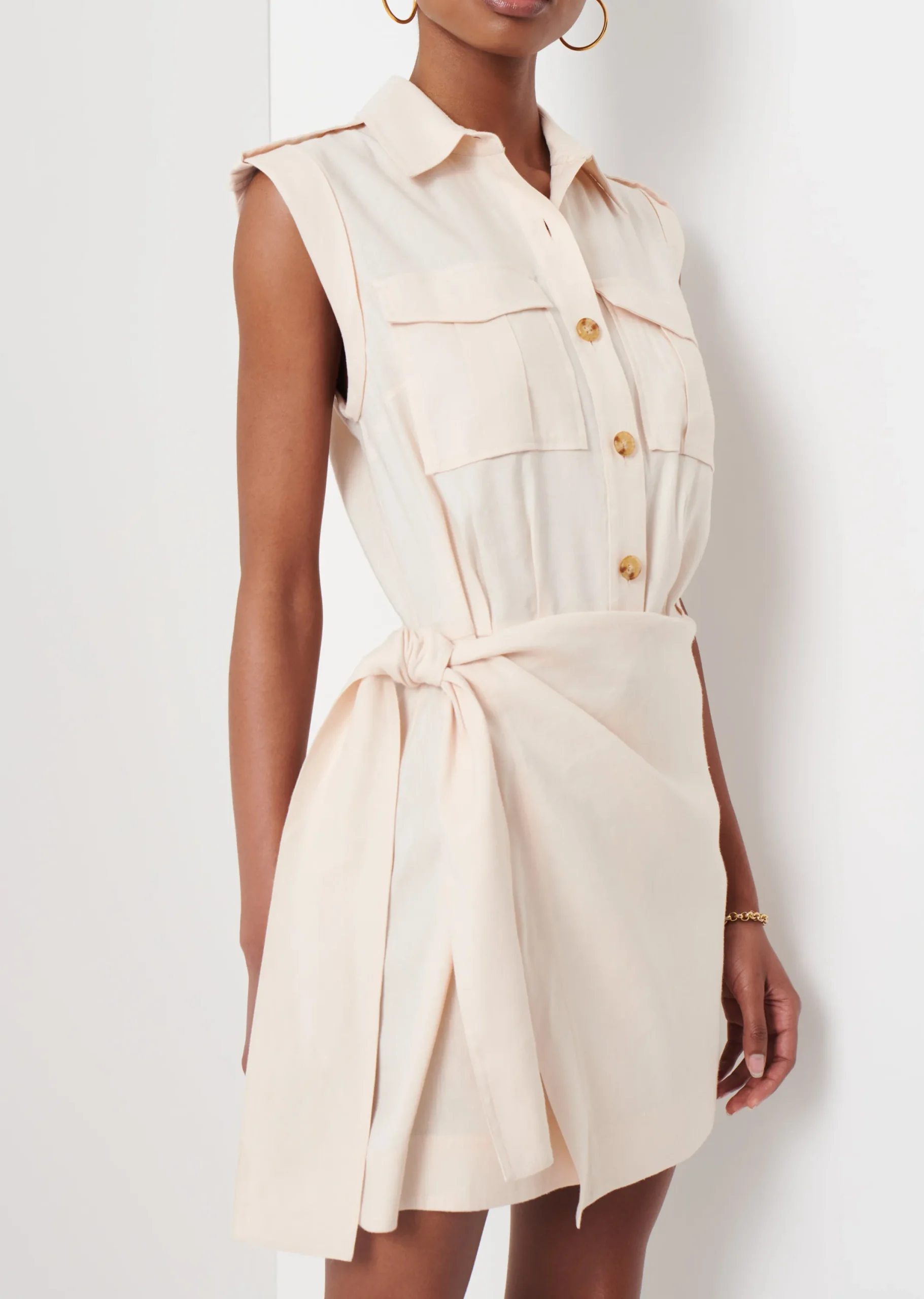 Derek Lam -Giselle Mini Tie Front Cargo Dress Vanilla
