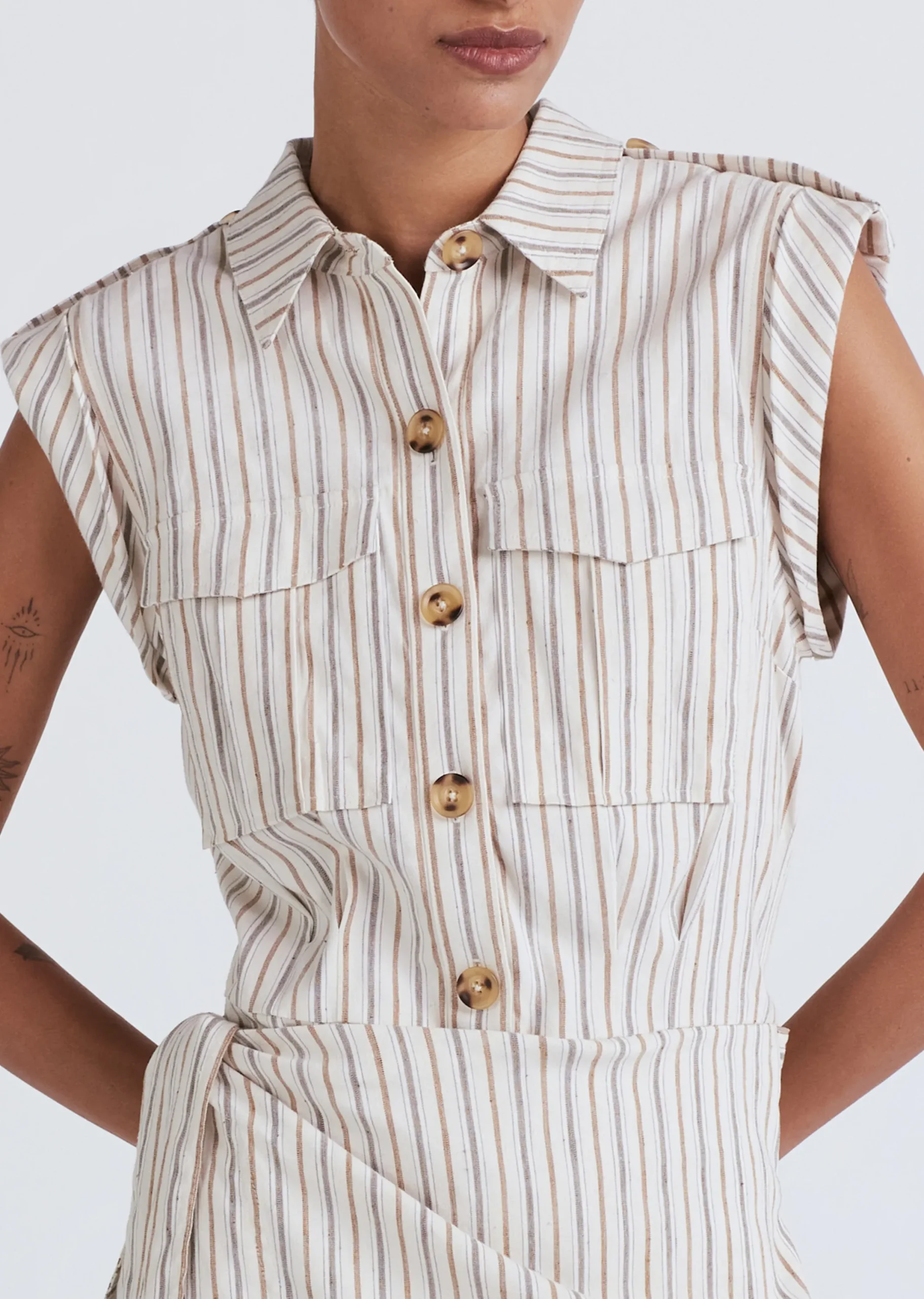 Derek Lam -Giselle Mini Tie Front Cargo Dress Tan Multi