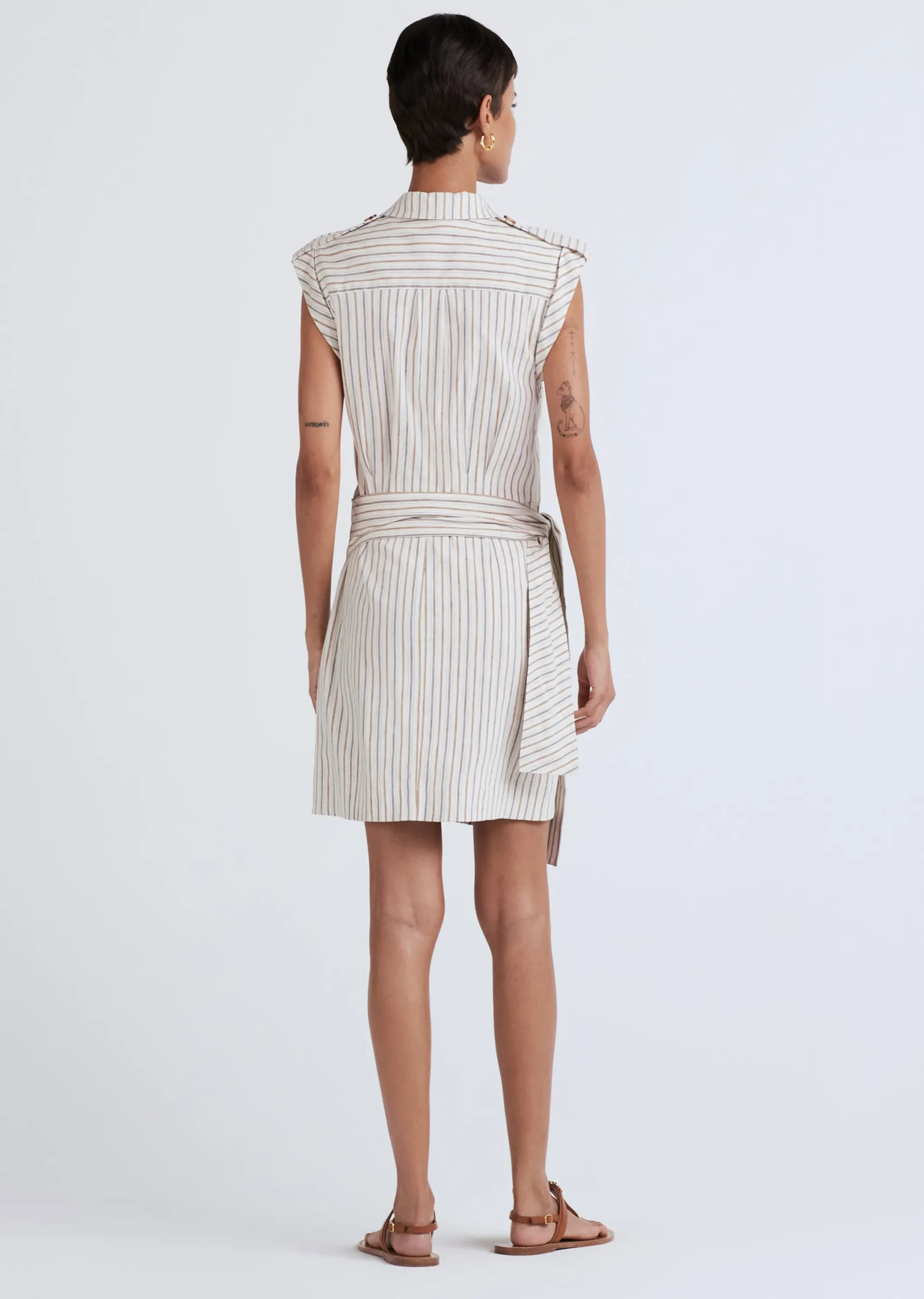 Derek Lam -Giselle Mini Tie Front Cargo Dress Tan Multi