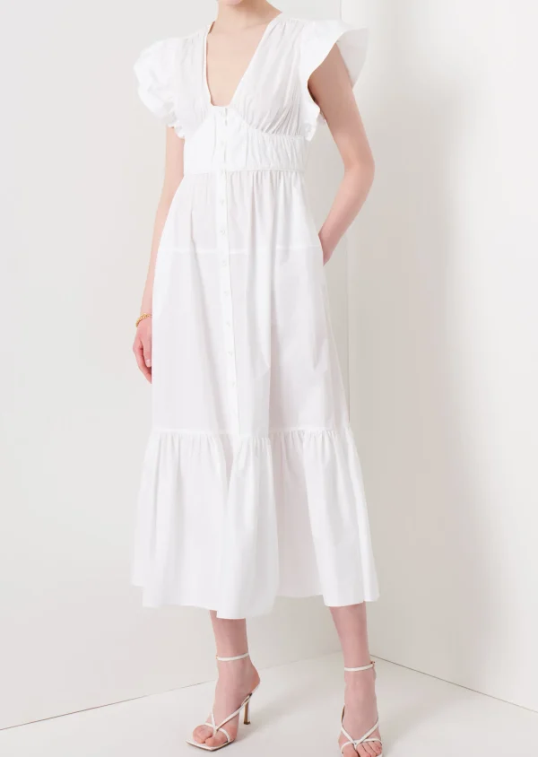 Derek Lam -Greta Ruffle Sleeve Dress White