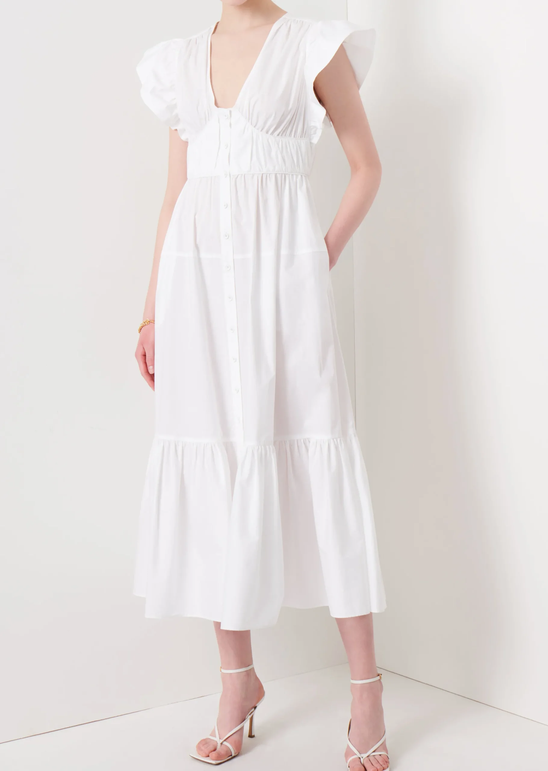 Derek Lam -Greta Ruffle Sleeve Dress White