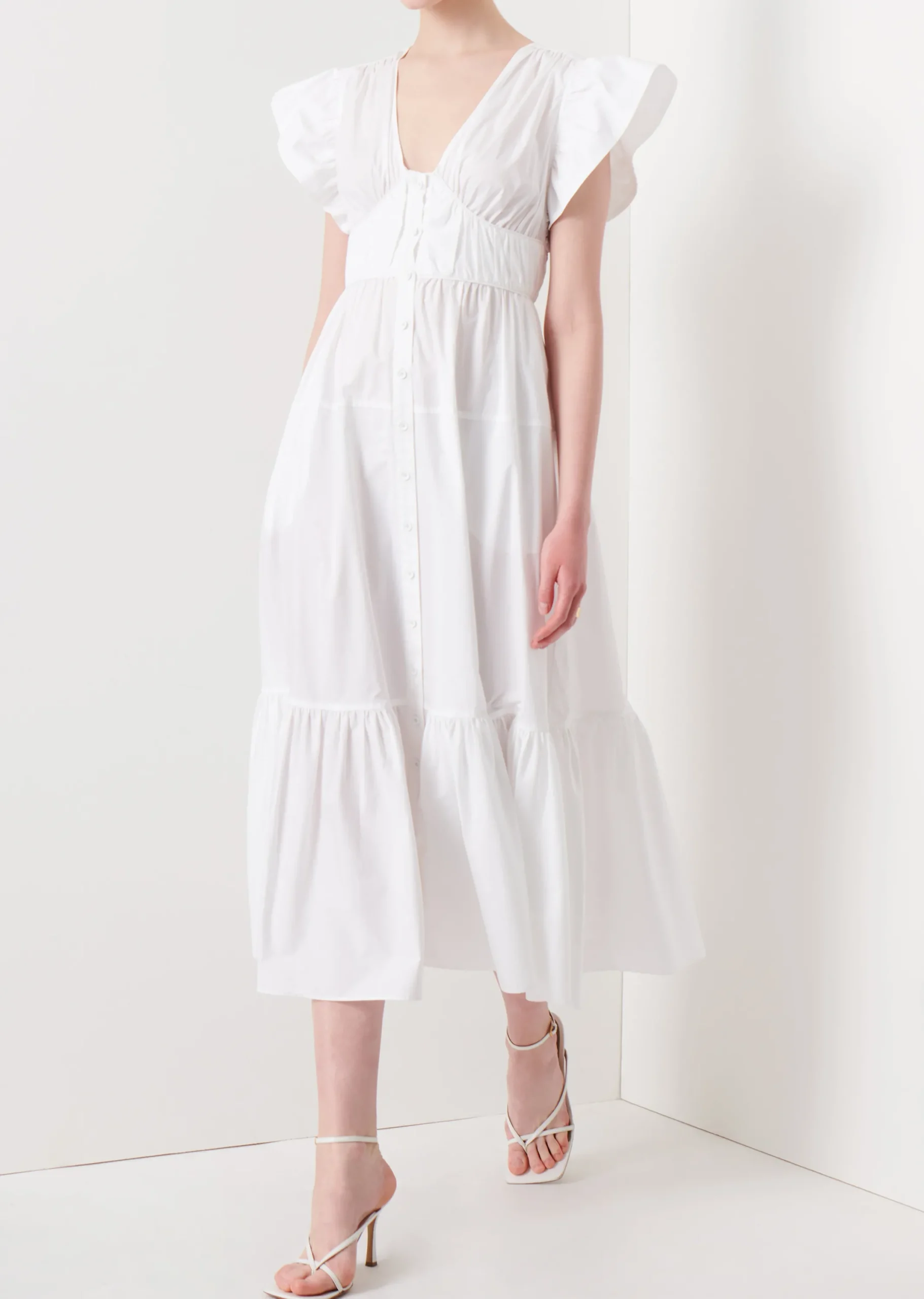 Derek Lam -Greta Ruffle Sleeve Dress White