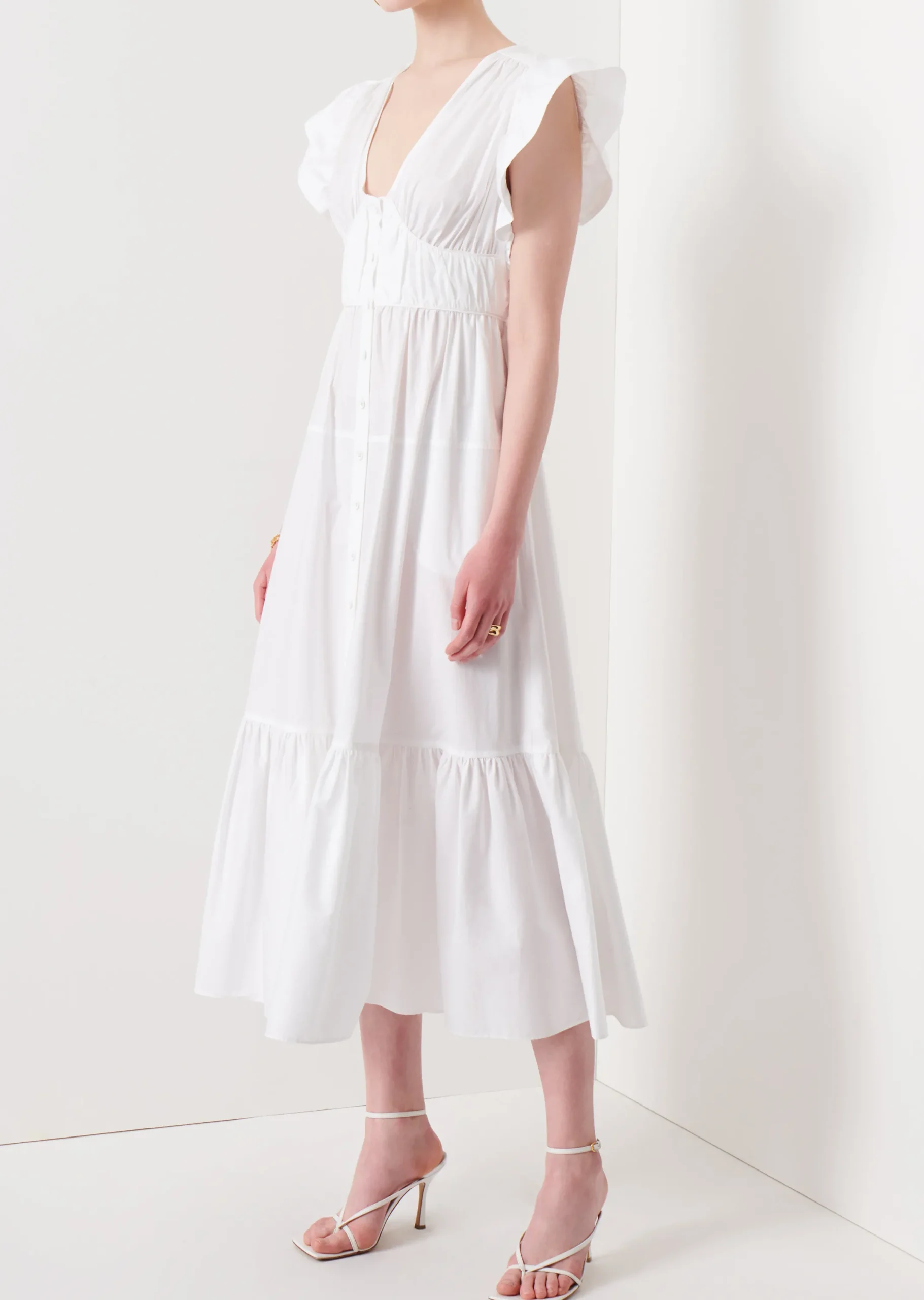 Derek Lam -Greta Ruffle Sleeve Dress White