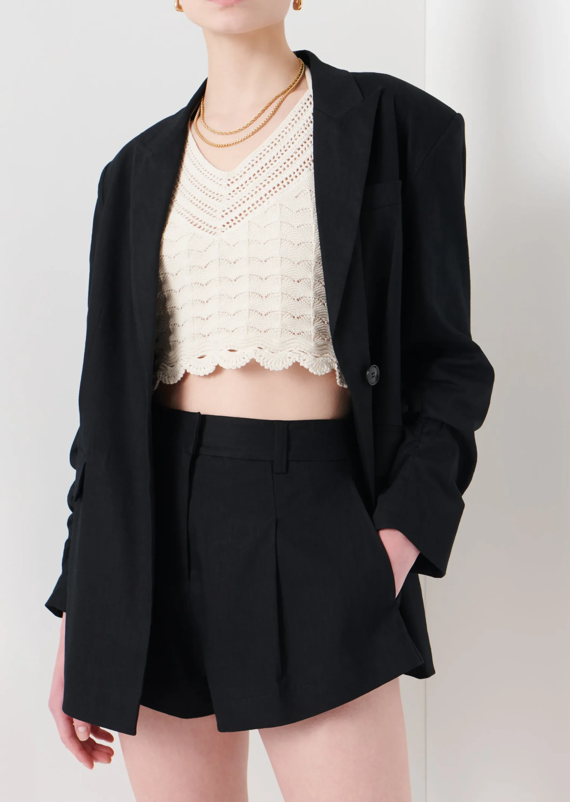 Derek Lam -Harrison Gathered Sleeve Blazer Black
