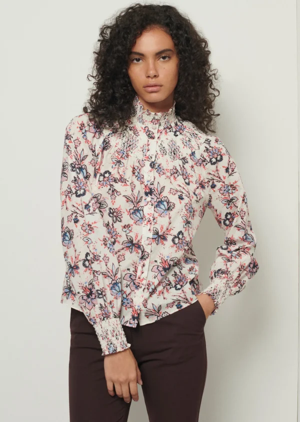 Derek Lam -Helen Smocked Blouse Ivory Multi