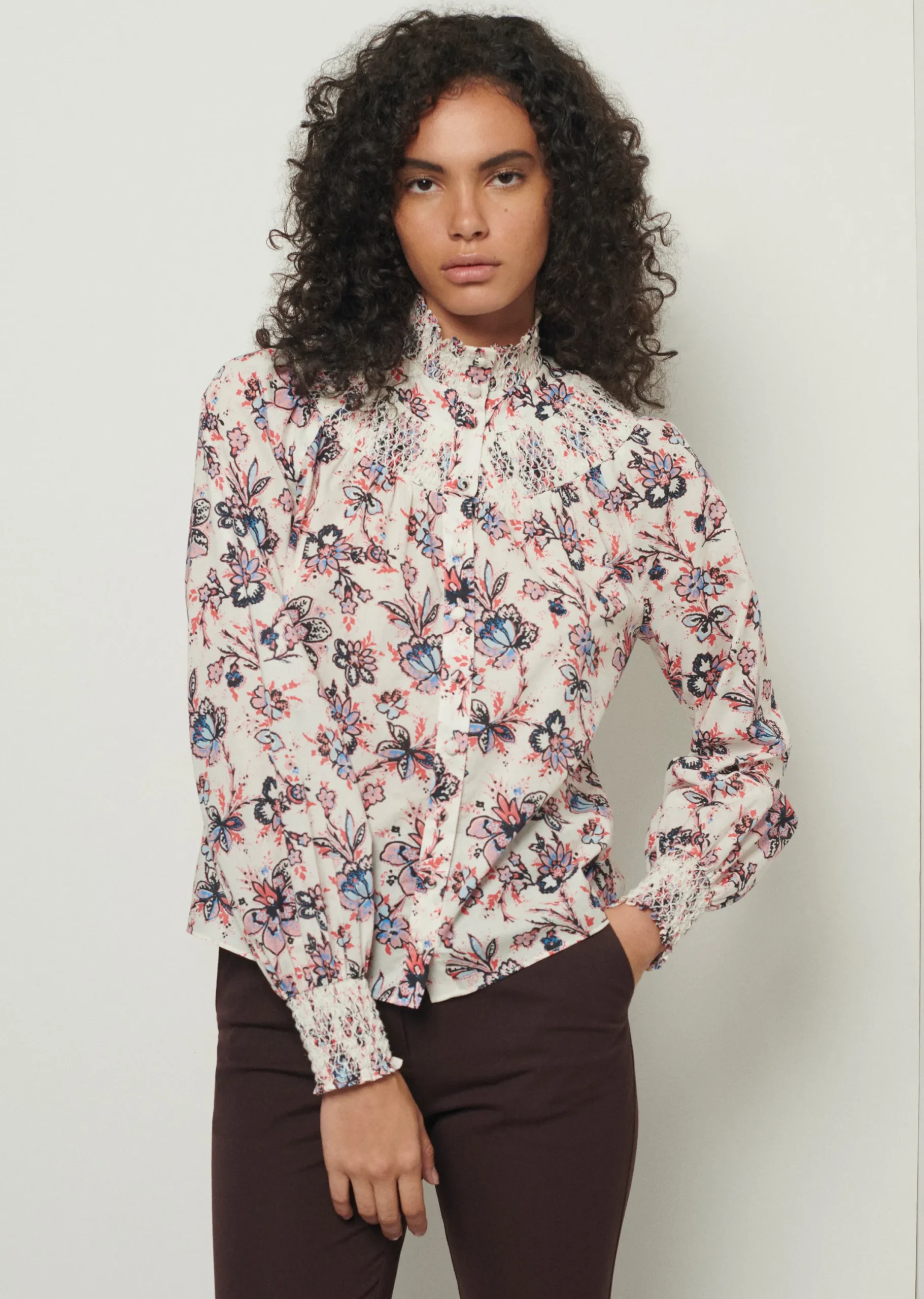 Derek Lam -Helen Smocked Blouse Ivory Multi