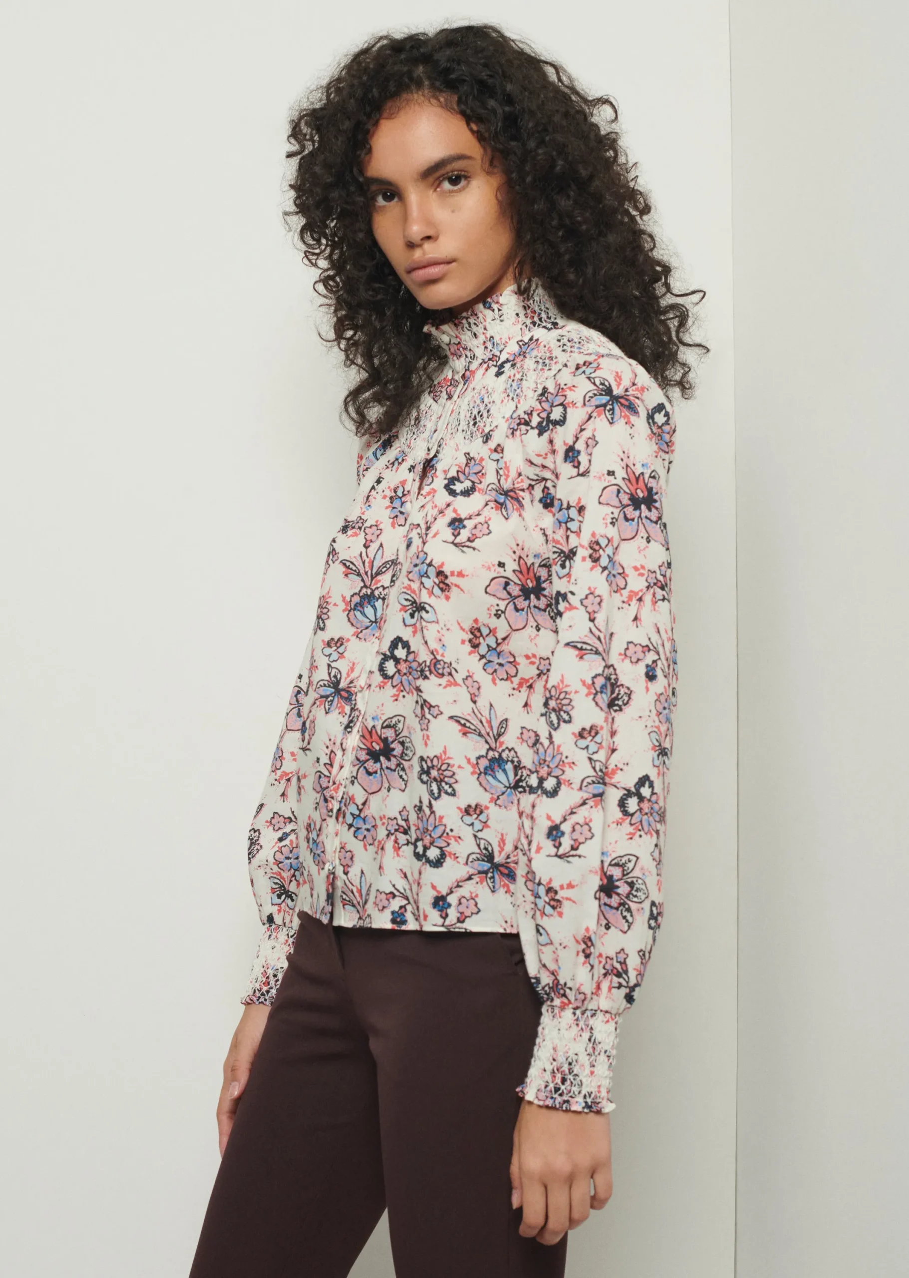 Derek Lam -Helen Smocked Blouse Ivory Multi
