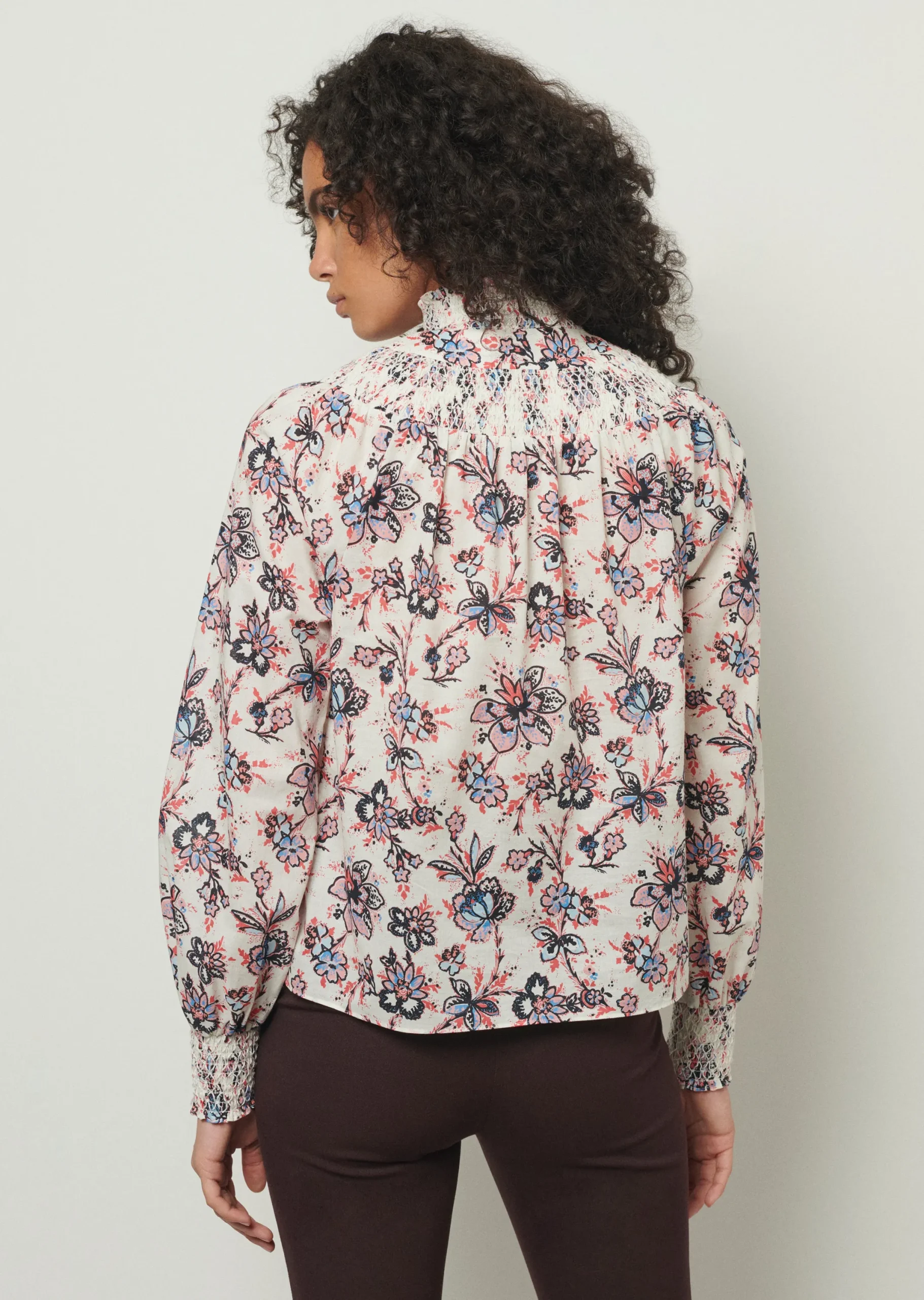 Derek Lam -Helen Smocked Blouse Ivory Multi