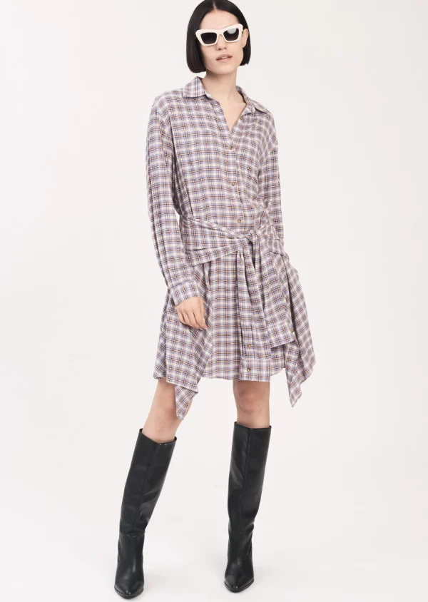 Derek Lam -Impala Tie Waist Shirt Dress Lilac Multi