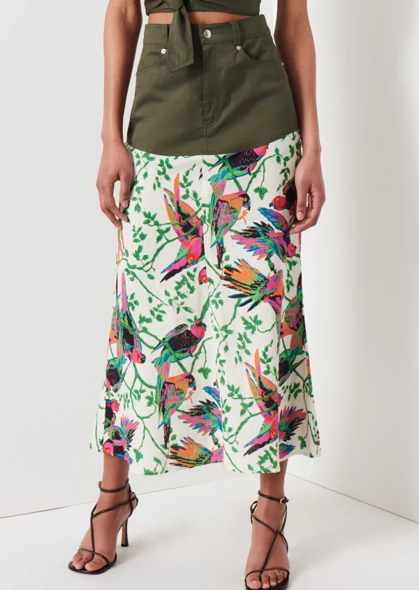 Derek Lam -Ingrid Mixed Media Skirt Cream Multi