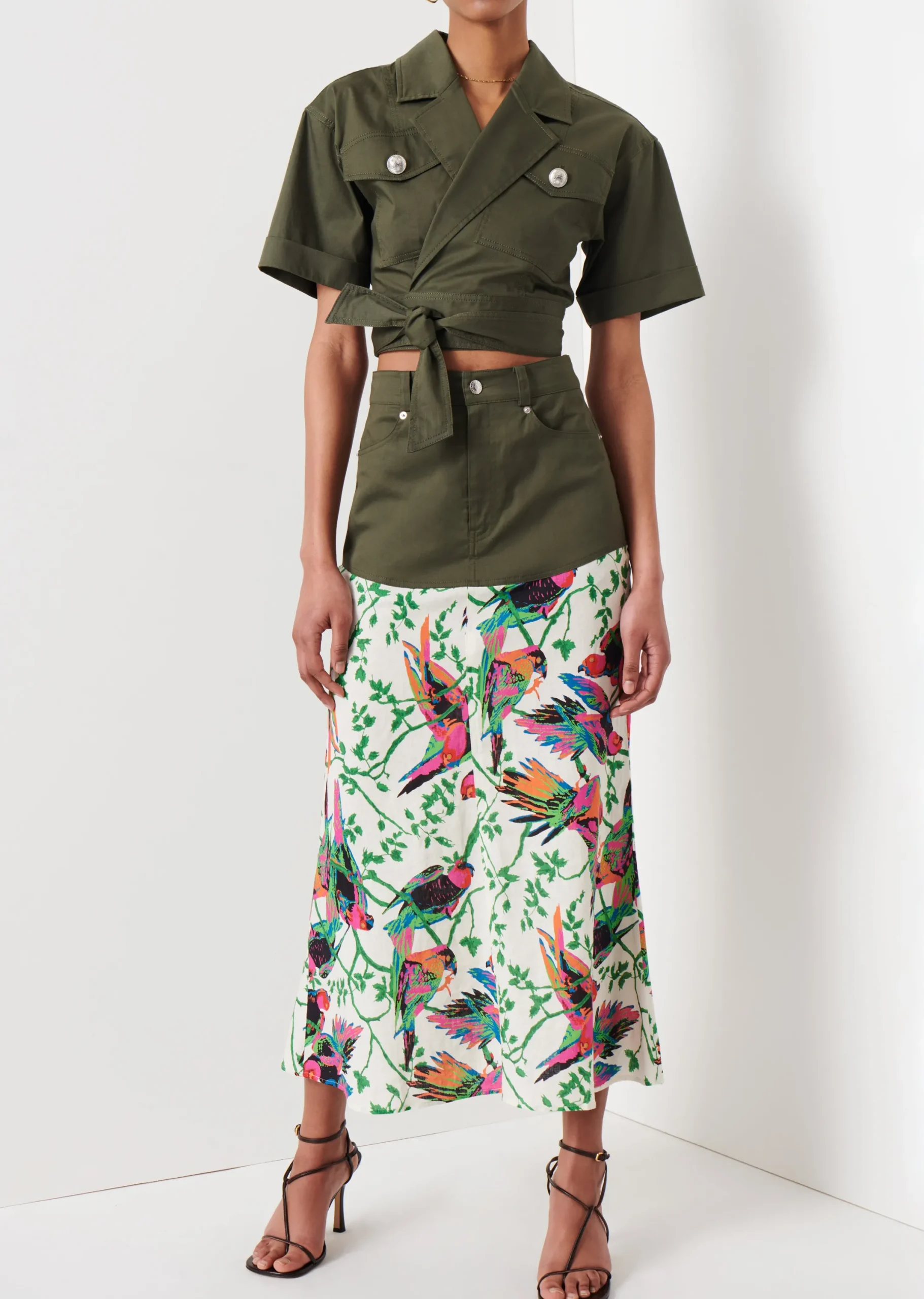 Derek Lam -Ingrid Mixed Media Skirt Cream Multi