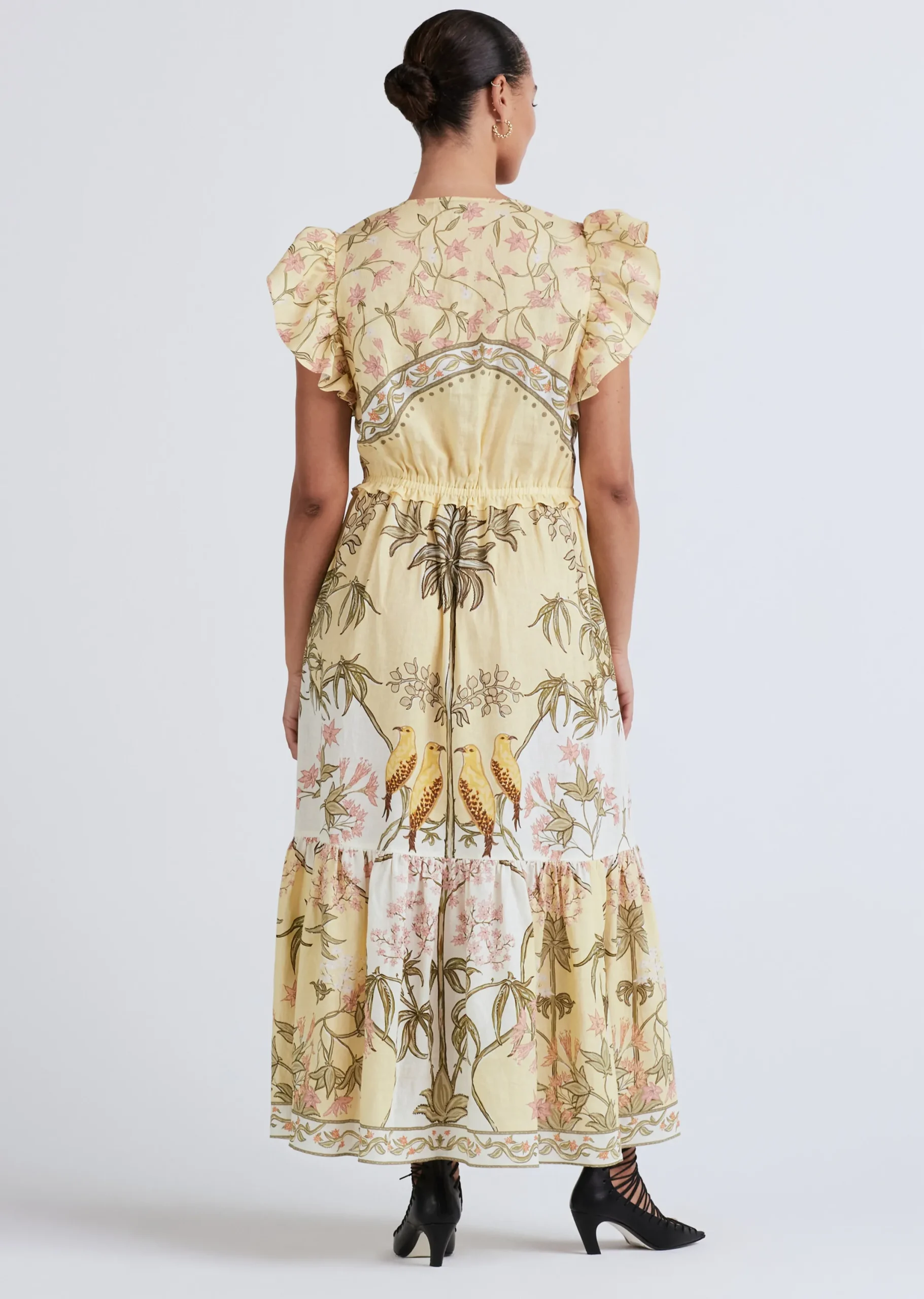 Derek Lam -Isadora V-Neck Ruffle Dress Pale Yellow Multi