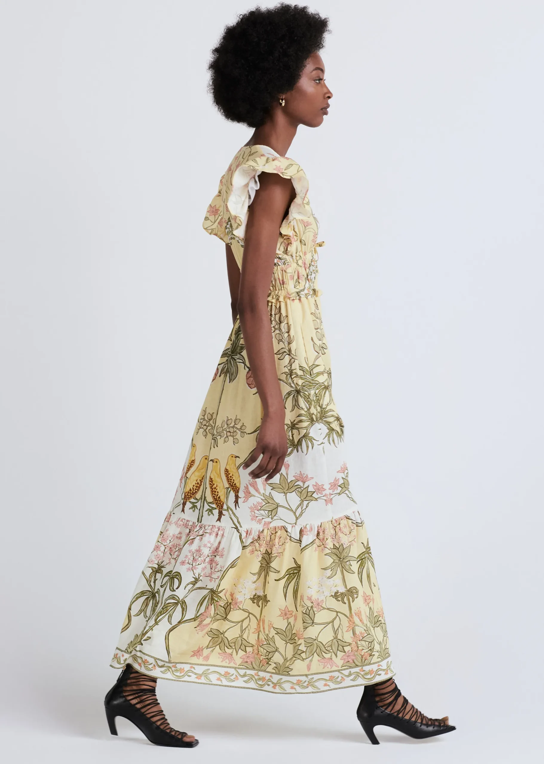 Derek Lam -Isadora V-Neck Ruffle Dress Pale Yellow Multi