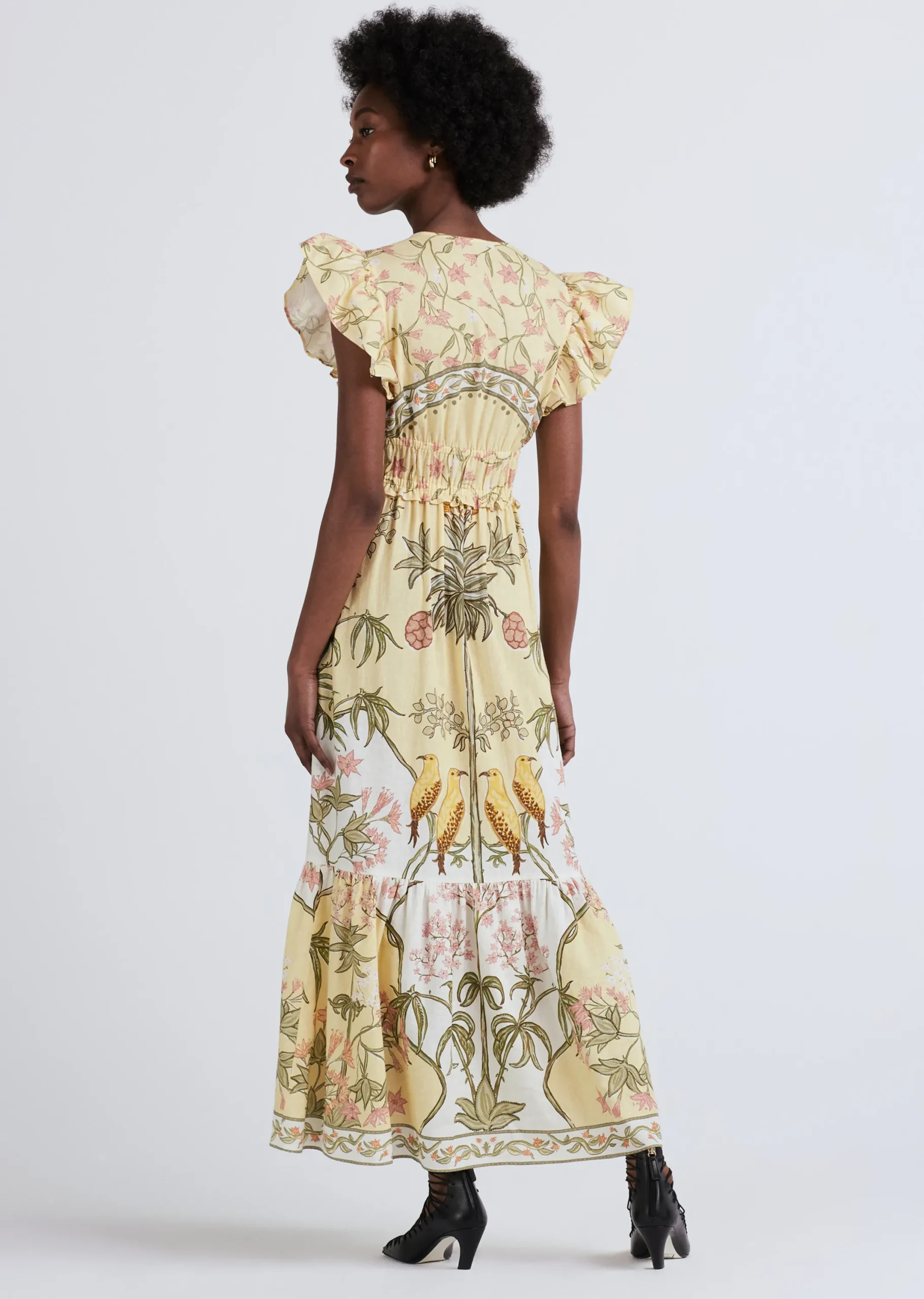 Derek Lam -Isadora V-Neck Ruffle Dress Pale Yellow Multi