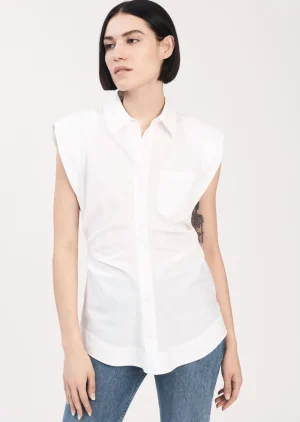 Derek Lam -Ivy Sleeveless Ruched Button Down Shirt White