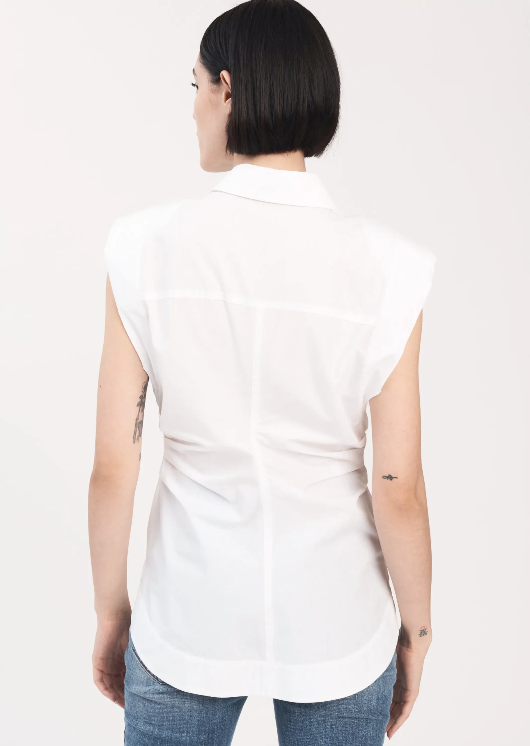 Derek Lam -Ivy Sleeveless Ruched Button Down Shirt White