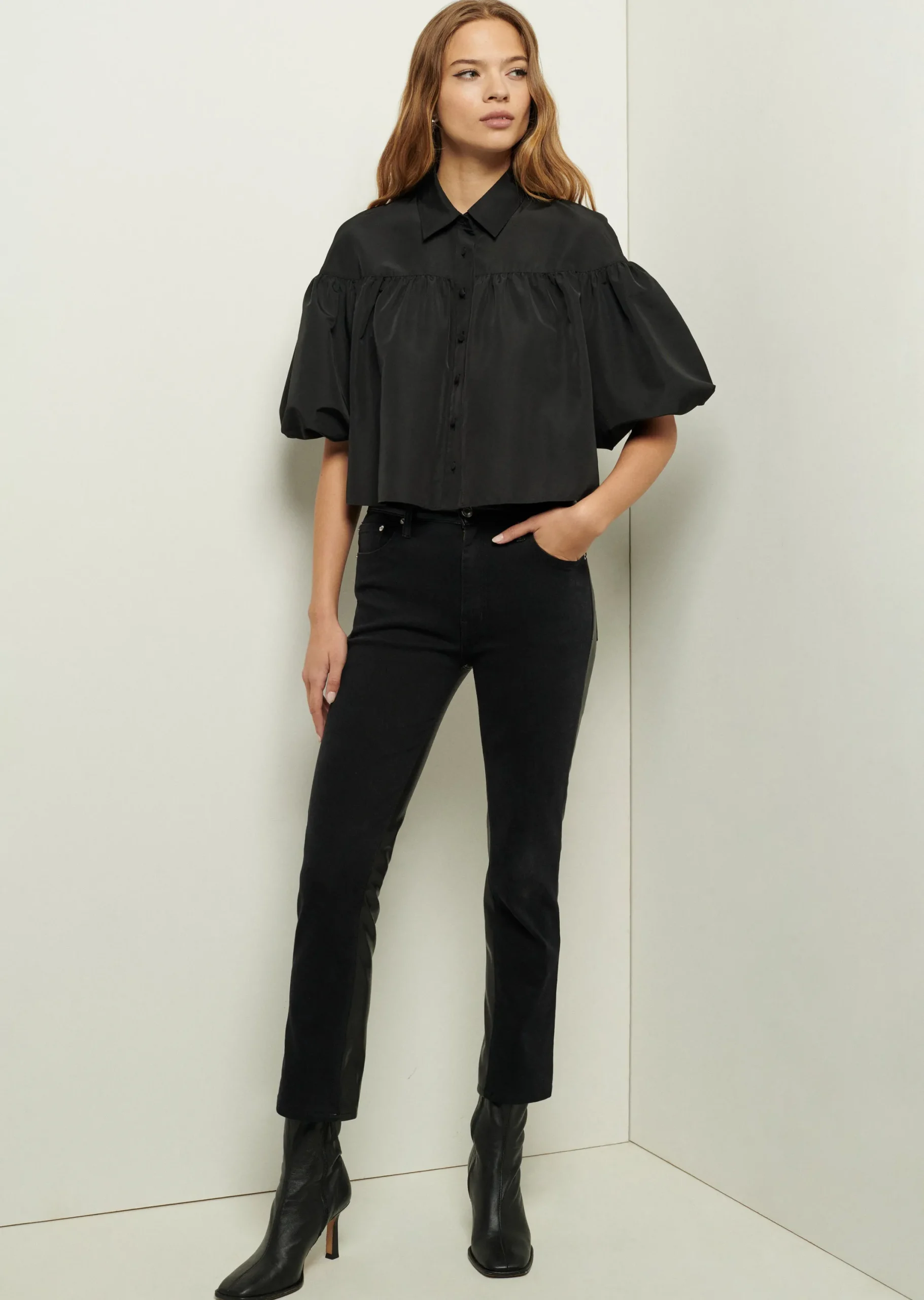 Derek Lam -Kate High Rise Ankle Straight Leg Jeans Noir Combo