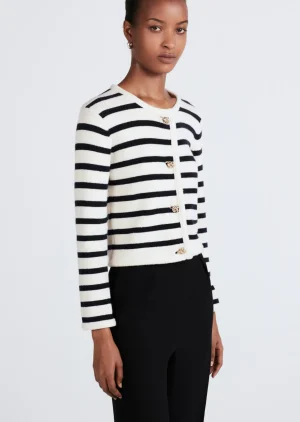Derek Lam -Keene Stripe Crewneck Cardigan Ivory-Navy