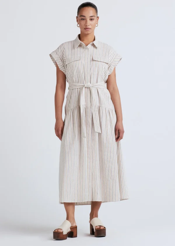 Derek Lam -Laurel Sleeveless Shirt Dress Tan Multi