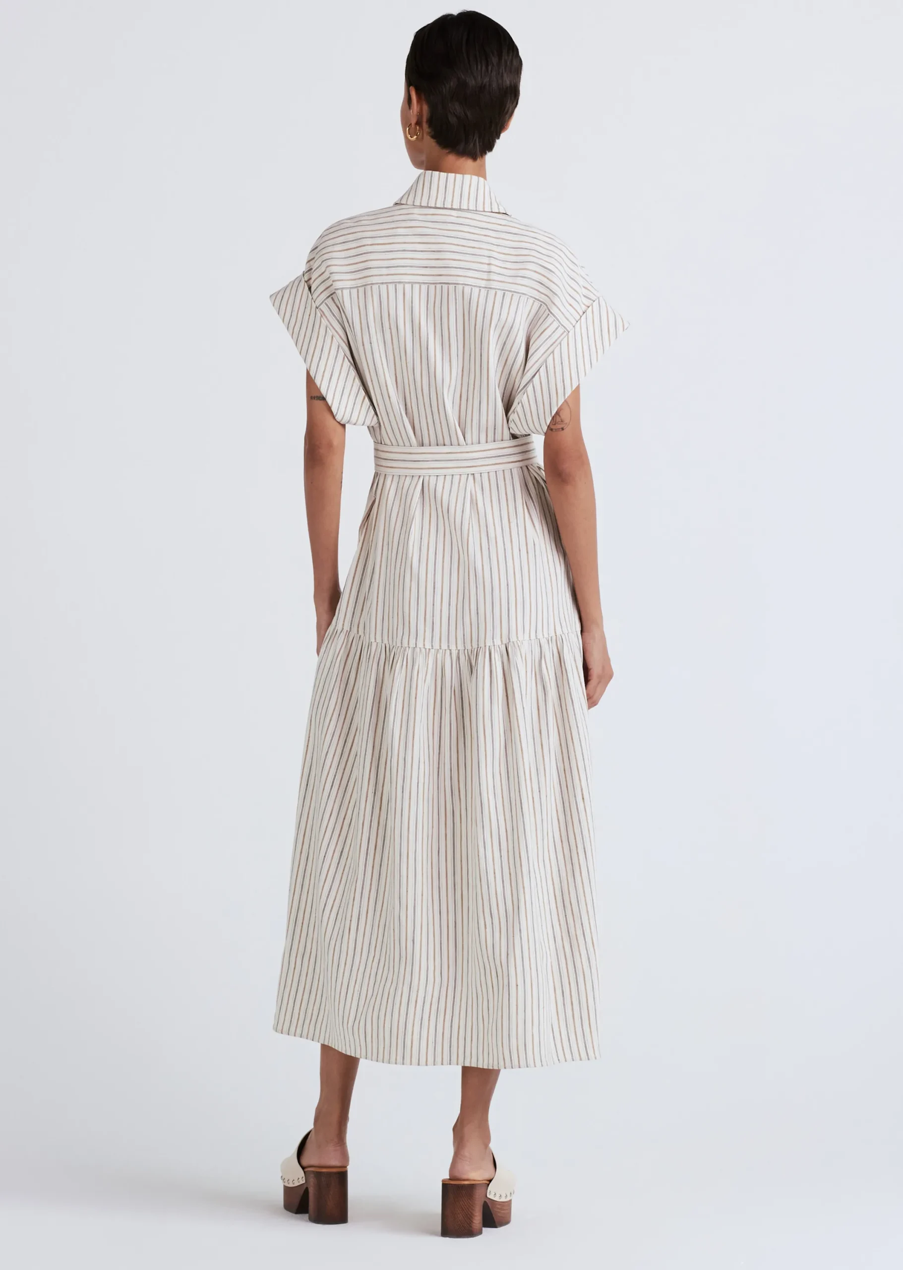 Derek Lam -Laurel Sleeveless Shirt Dress Tan Multi