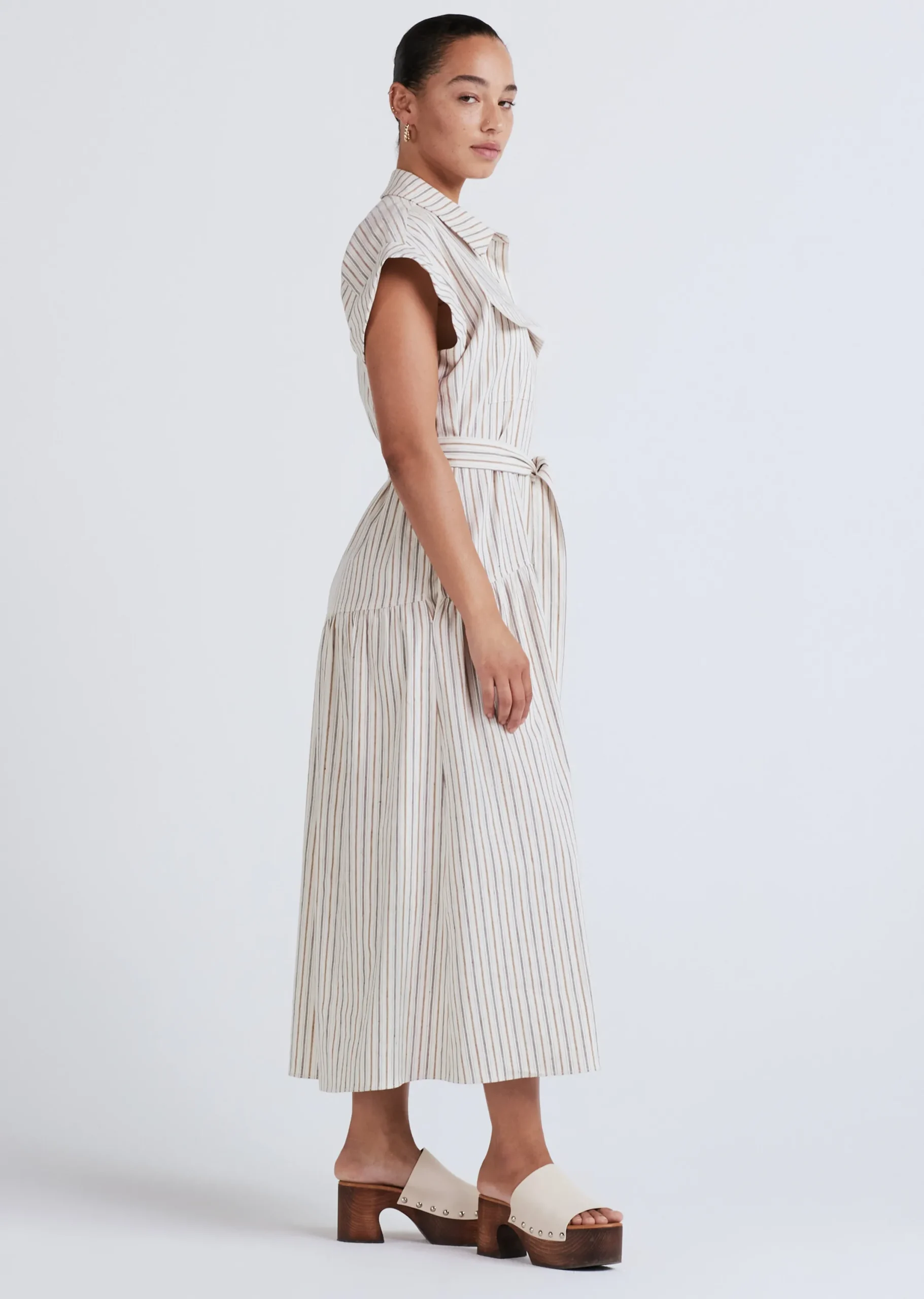 Derek Lam -Laurel Sleeveless Shirt Dress Tan Multi