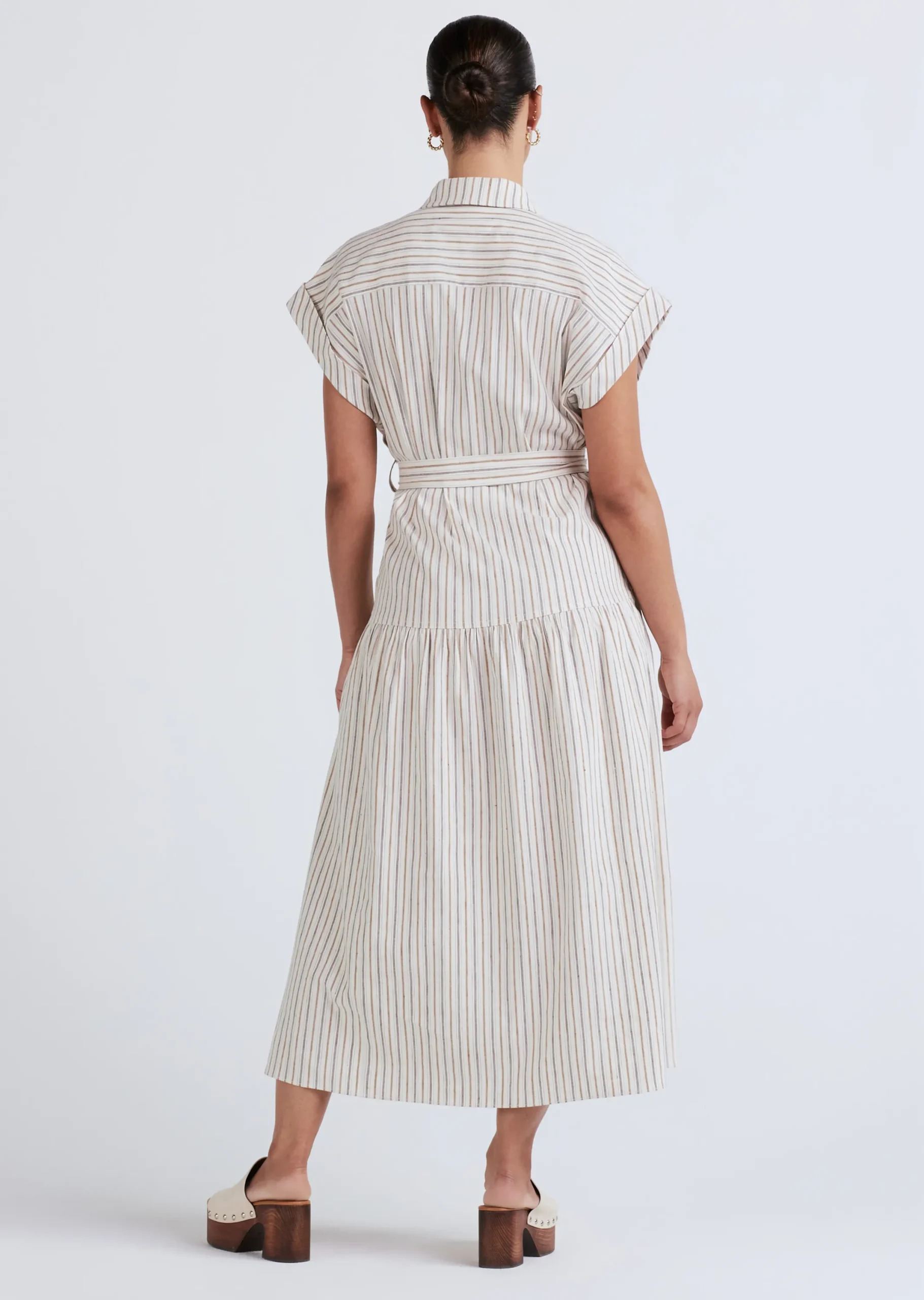 Derek Lam -Laurel Sleeveless Shirt Dress Tan Multi
