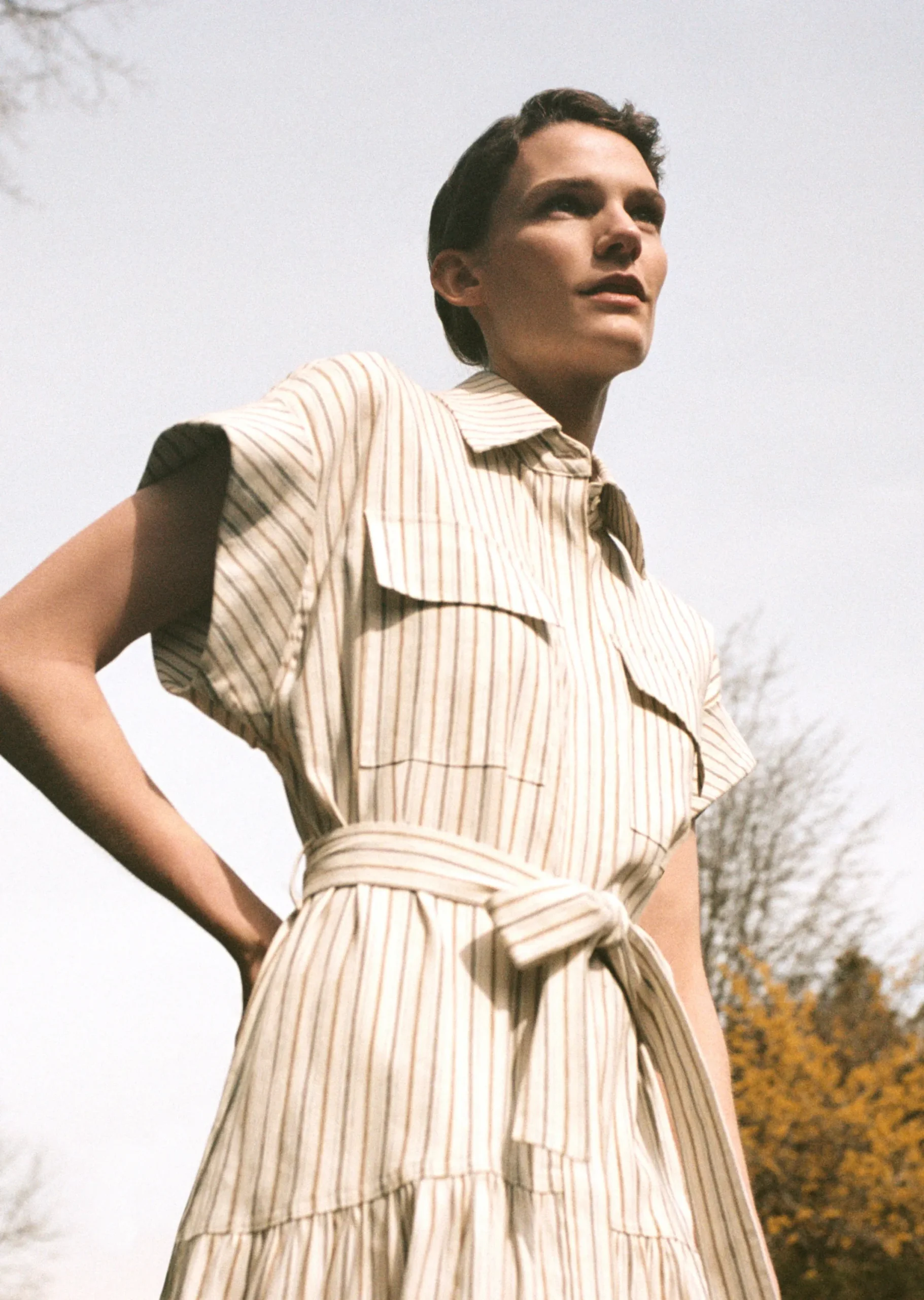 Derek Lam -Laurel Sleeveless Shirt Dress Tan Multi
