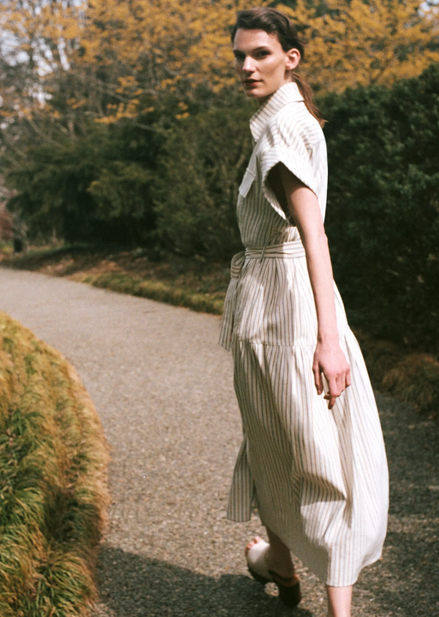 Derek Lam -Laurel Sleeveless Shirt Dress Tan Multi