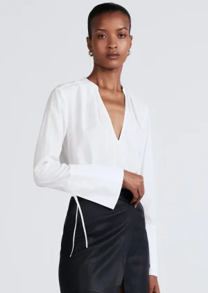 Derek Lam -Lila Long Sleeve V-Neck Top Optic White