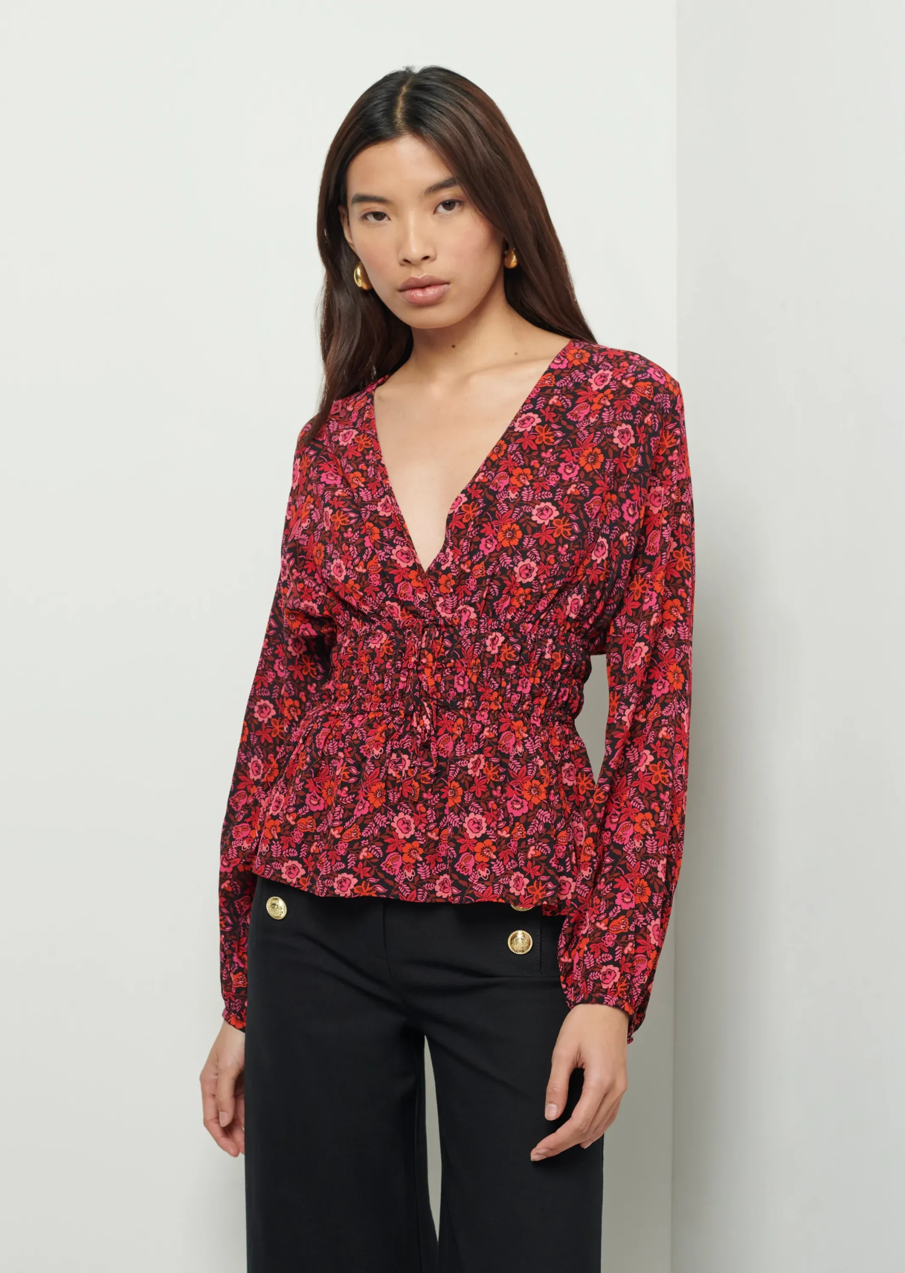 Derek Lam -Lilith V-Neck Blouse Red Multi