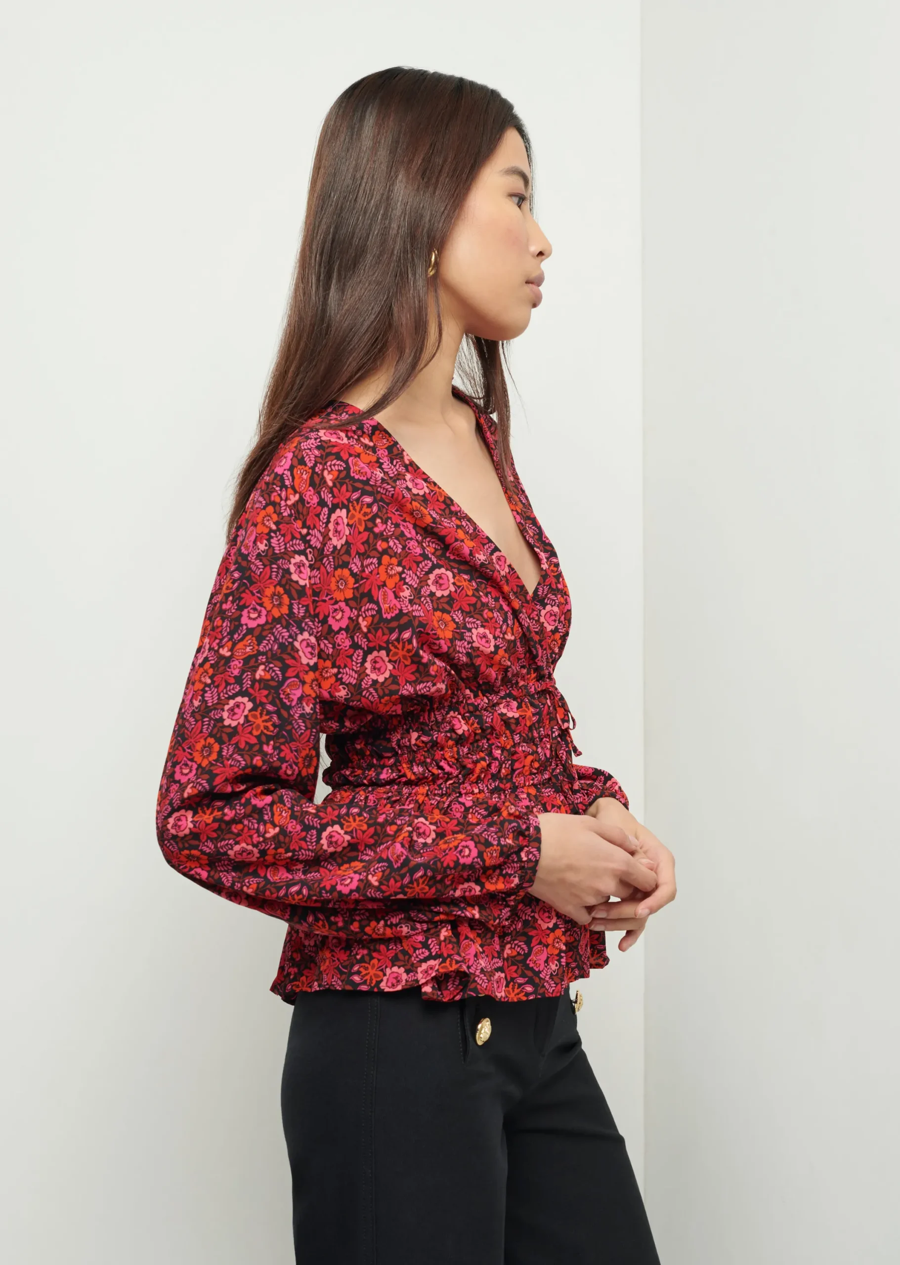 Derek Lam -Lilith V-Neck Blouse Red Multi