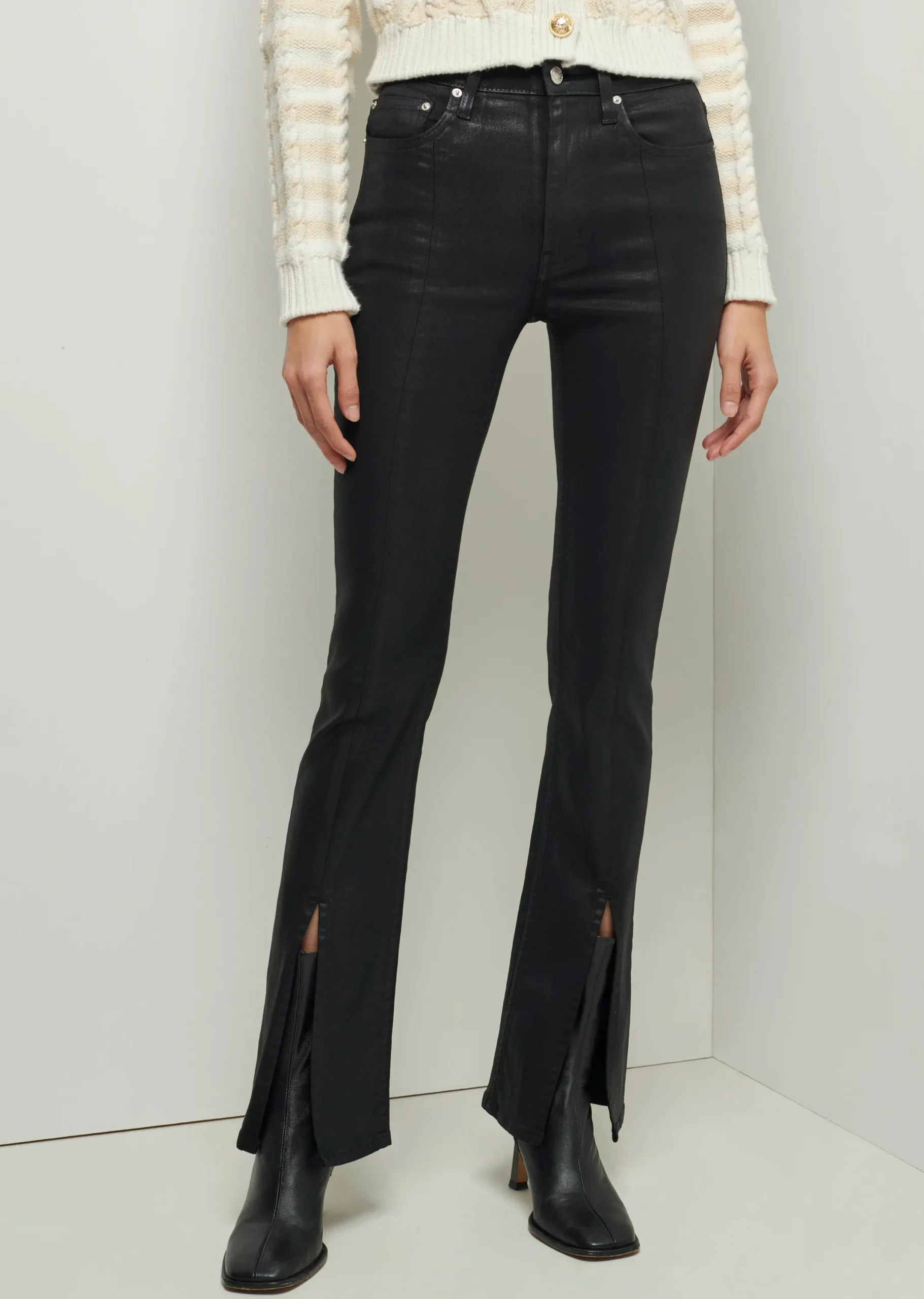 Derek Lam -Lucia High Rise Kick Flare Jeans Coated Black