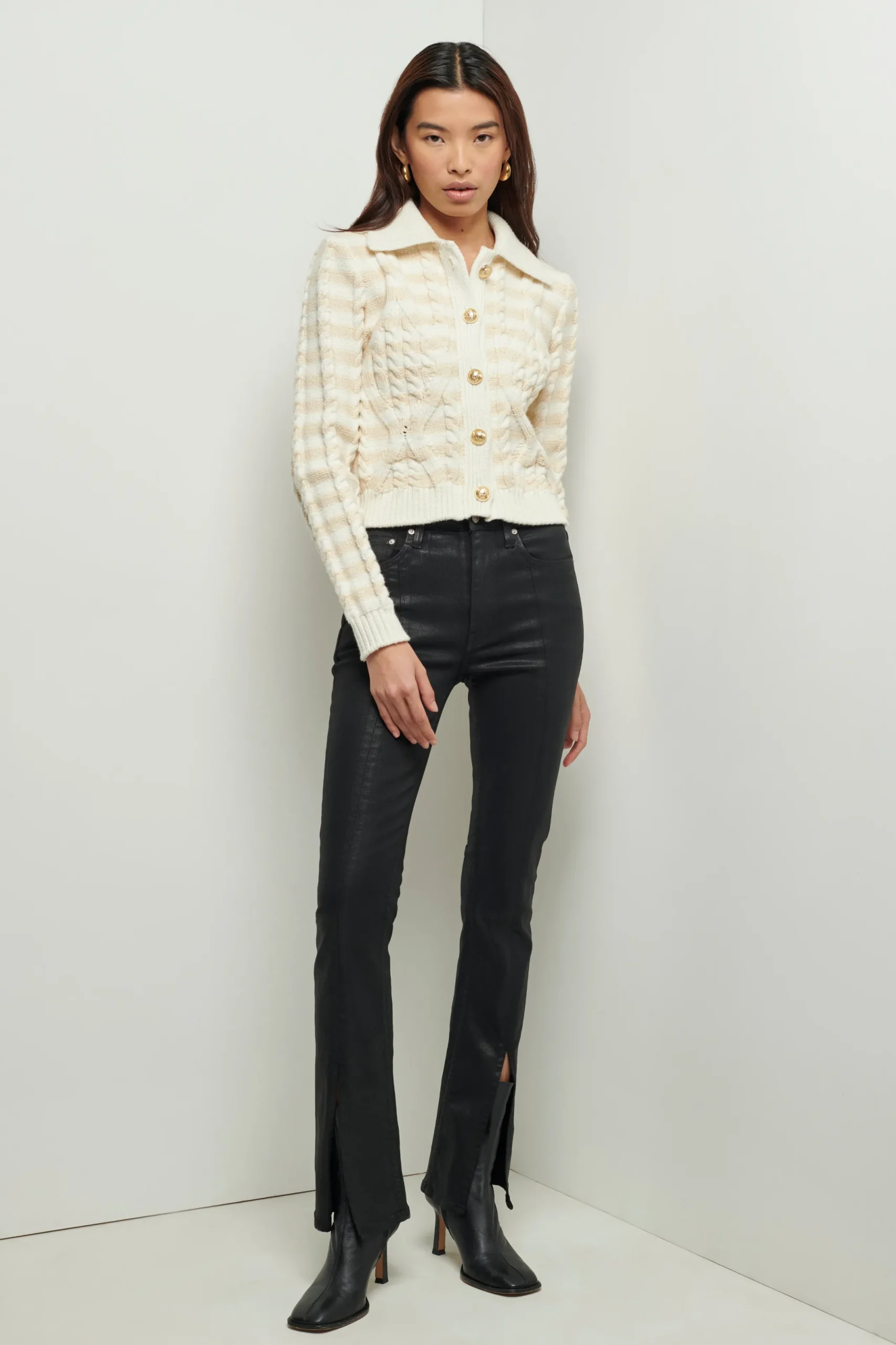 Derek Lam -Lucia High Rise Kick Flare Jeans Coated Black