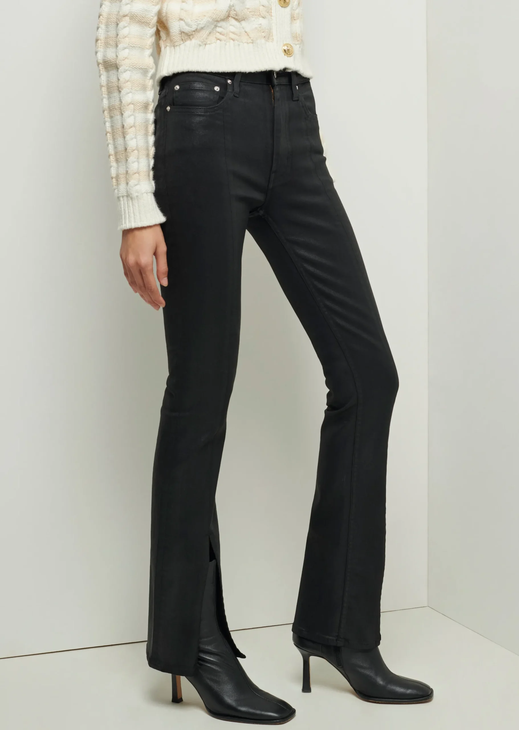 Derek Lam -Lucia High Rise Kick Flare Jeans Coated Black