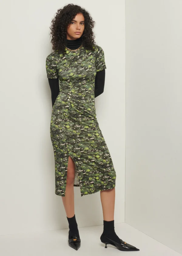 Derek Lam -Lucille Pleated Stud Dress Olive Multi
