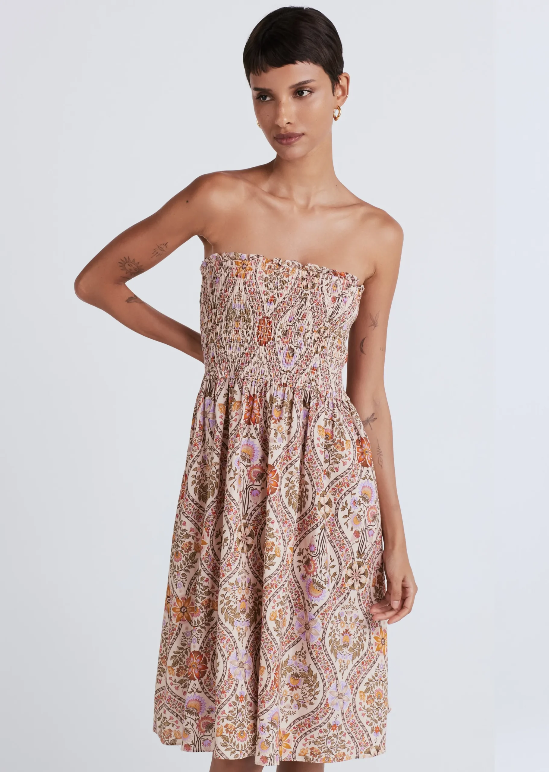 Derek Lam -Madani Smocked Skirt Light Khaki Multi