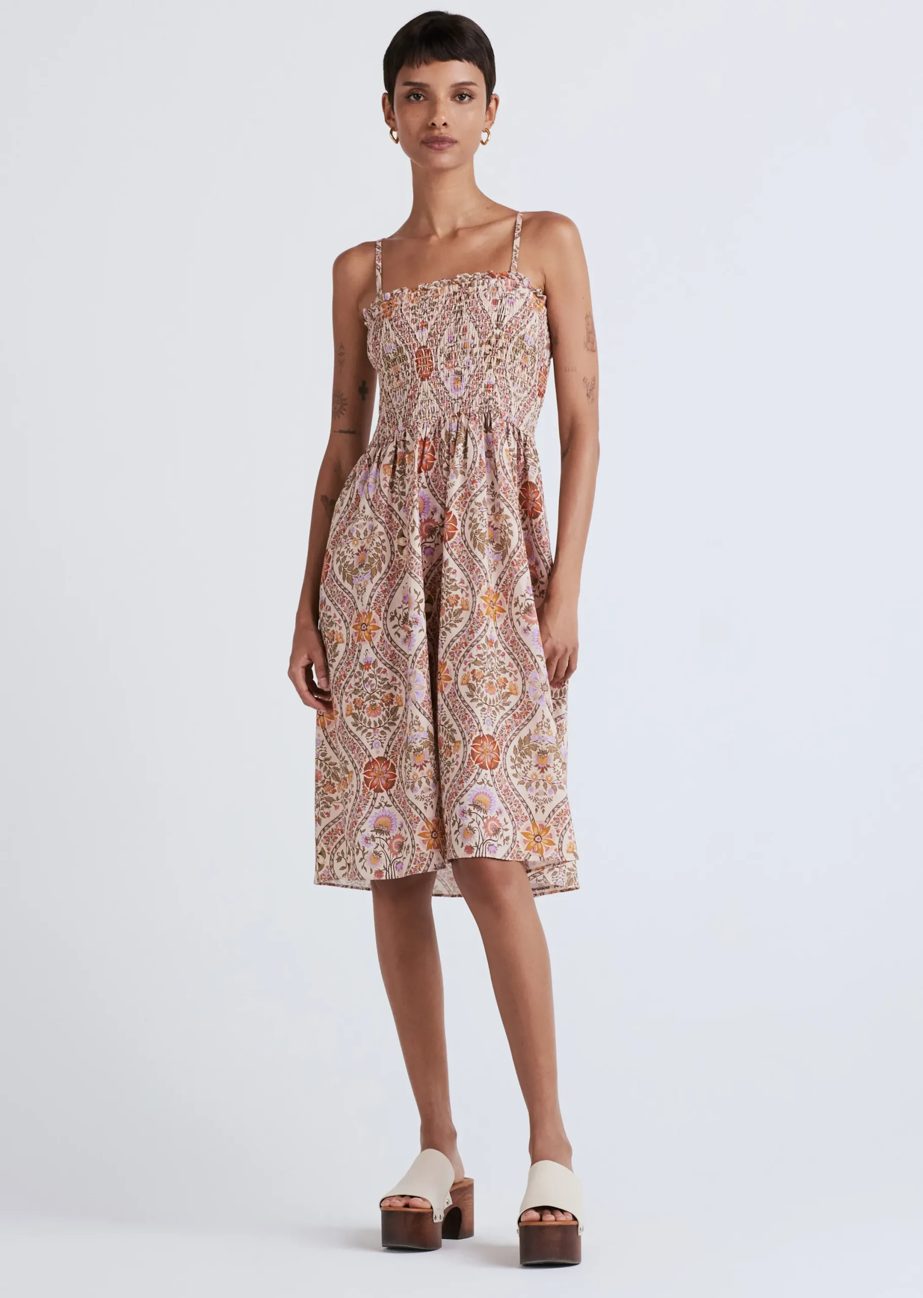 Derek Lam -Madani Smocked Skirt Light Khaki Multi