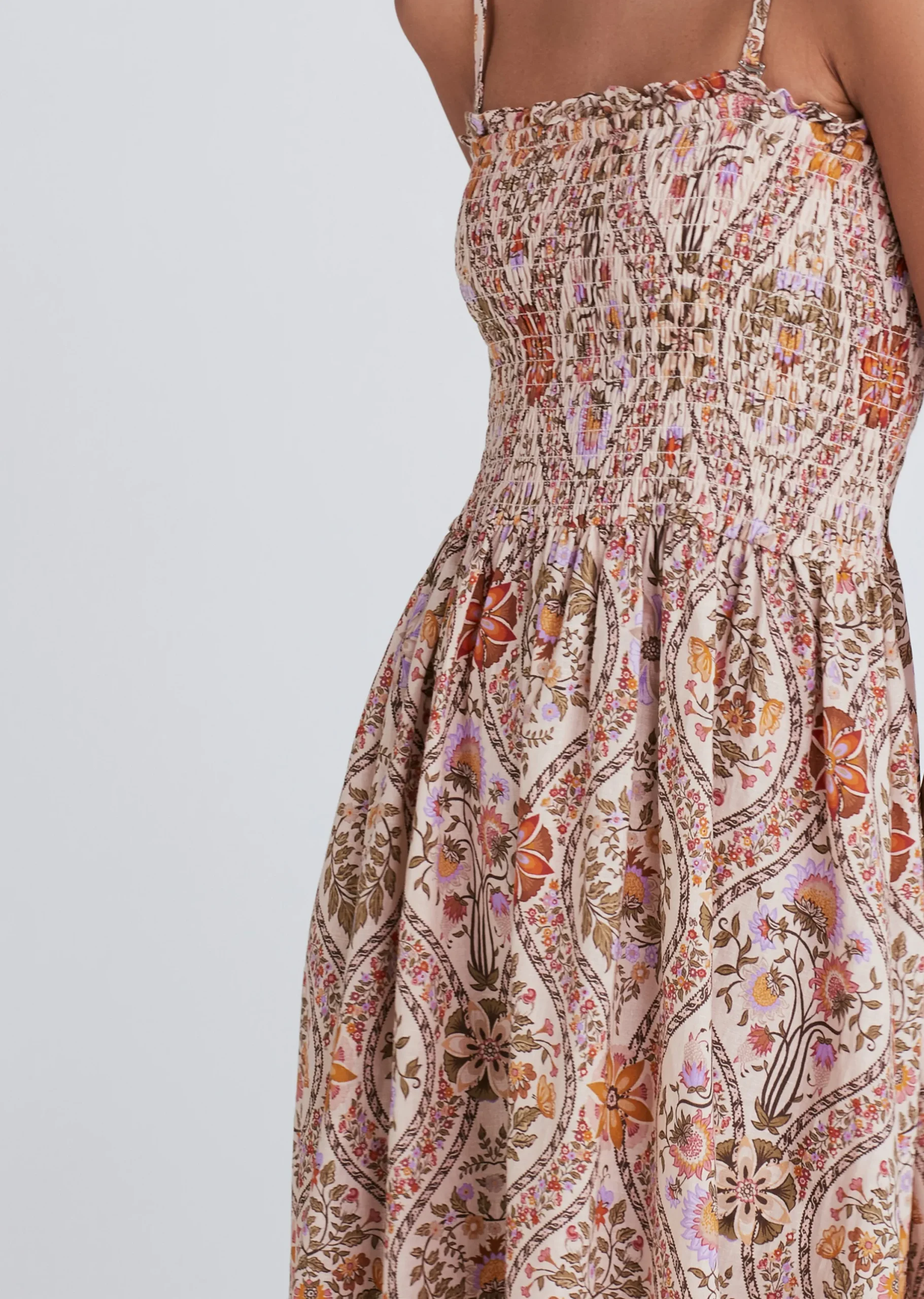 Derek Lam -Madani Smocked Skirt Light Khaki Multi